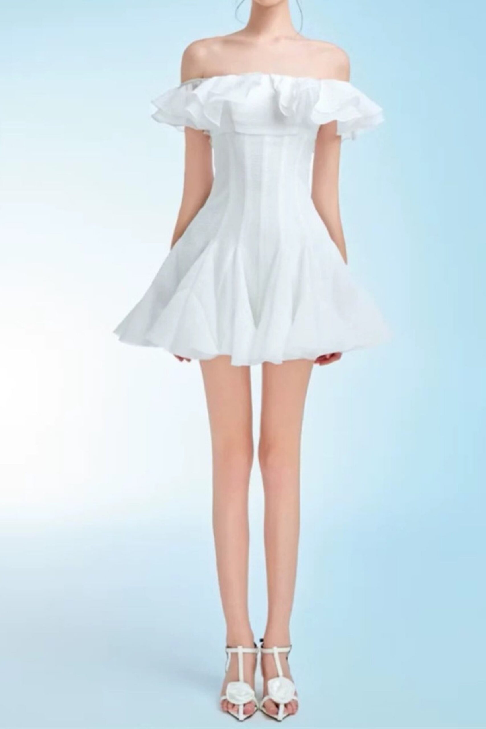 STEPHANIE OFF-SHOULDER RUFFLE MINI DRESS WHITE