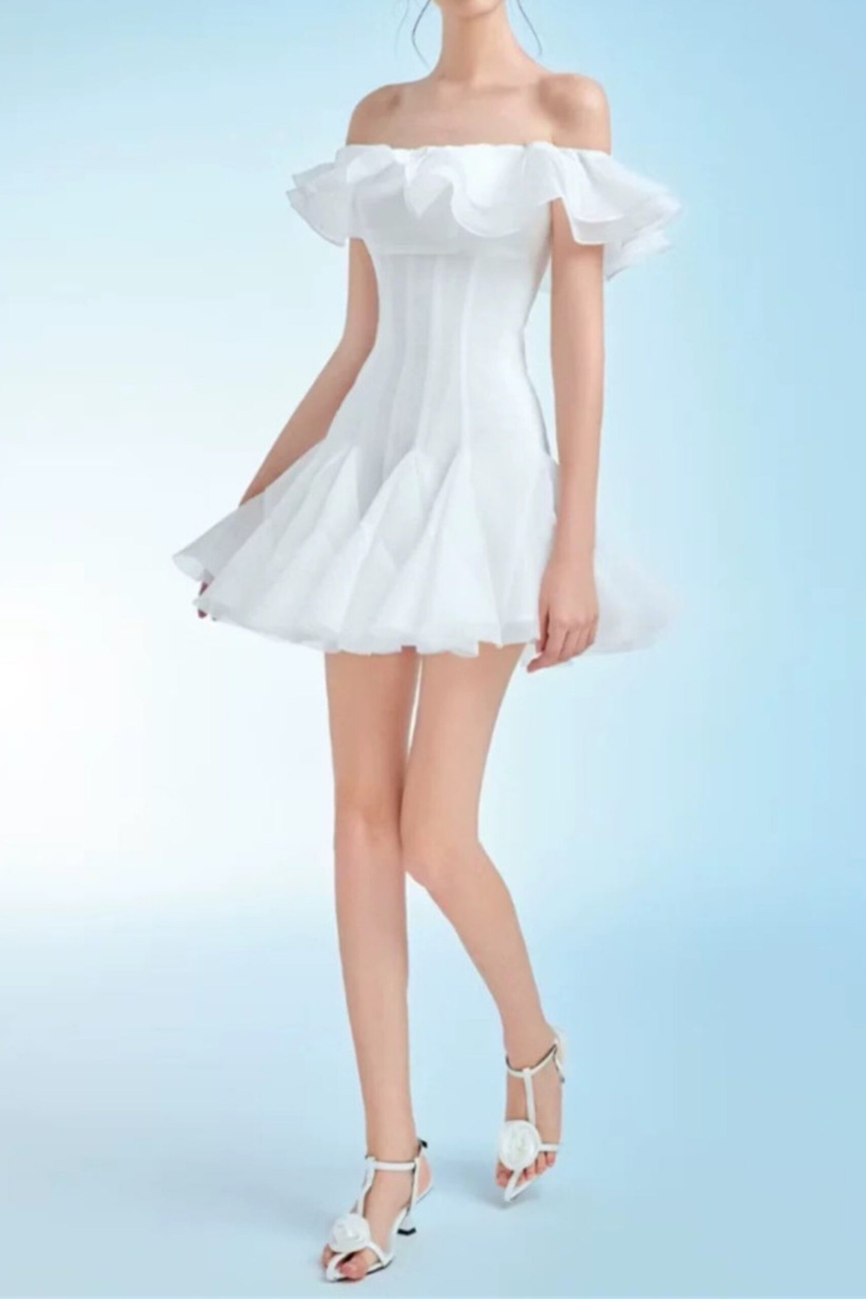 STEPHANIE OFF-SHOULDER RUFFLE MINI DRESS WHITE