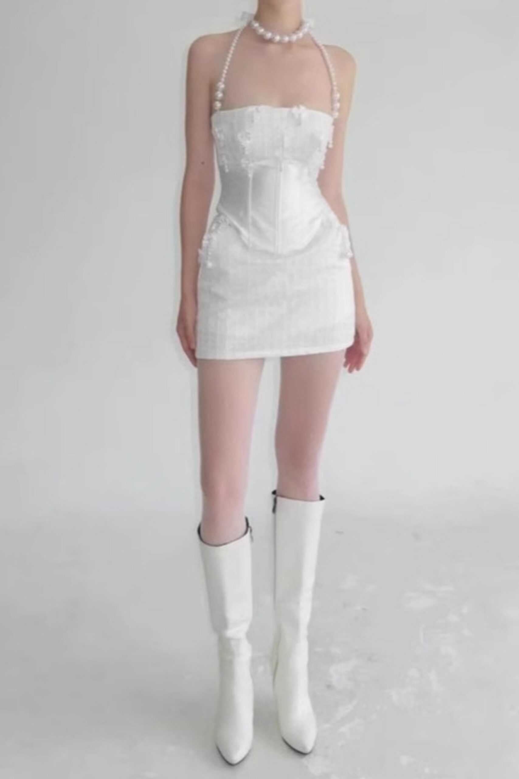 PEARL FISHTAIL WRAP TOP & SKIRT SET WHITE