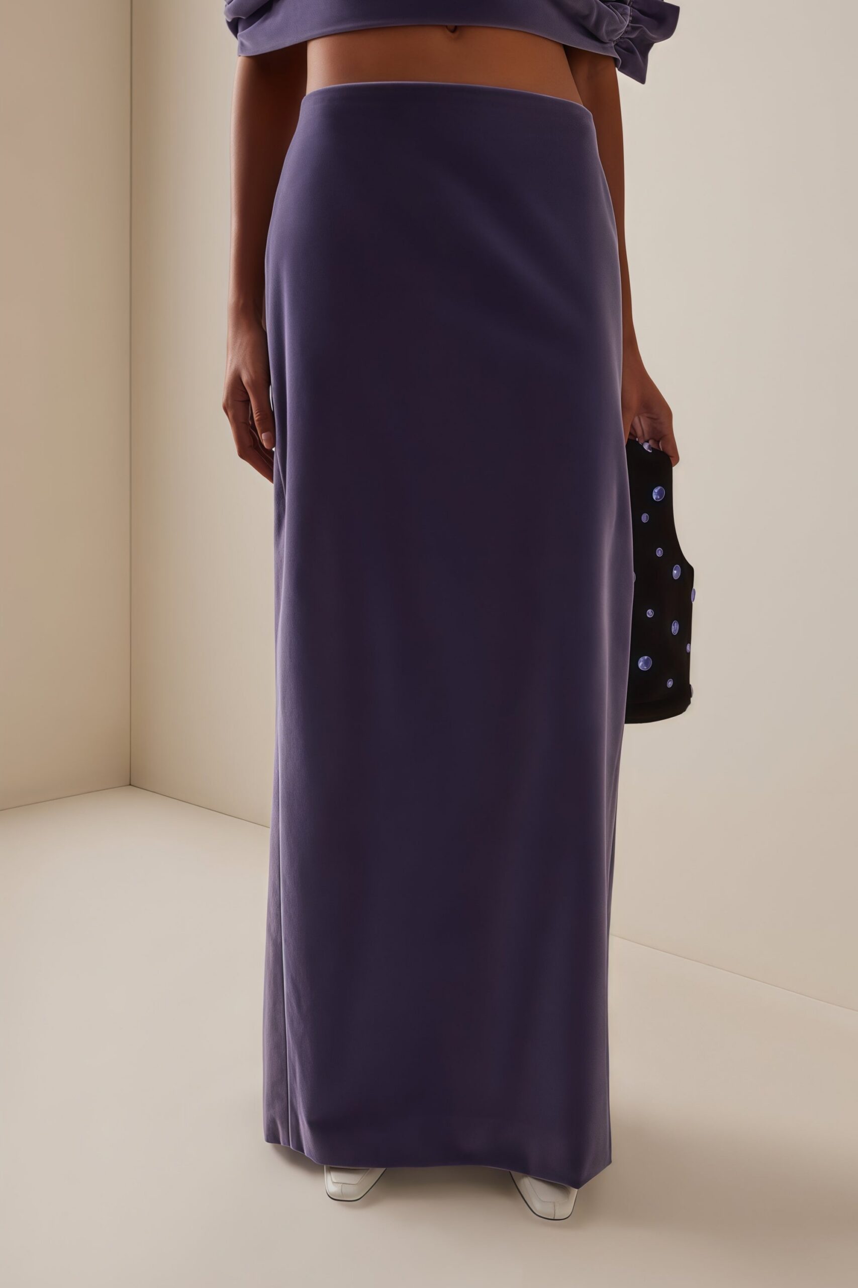 PURPLE VELVET ASYMMETRICAL CROPPED TWO-PIECE SET