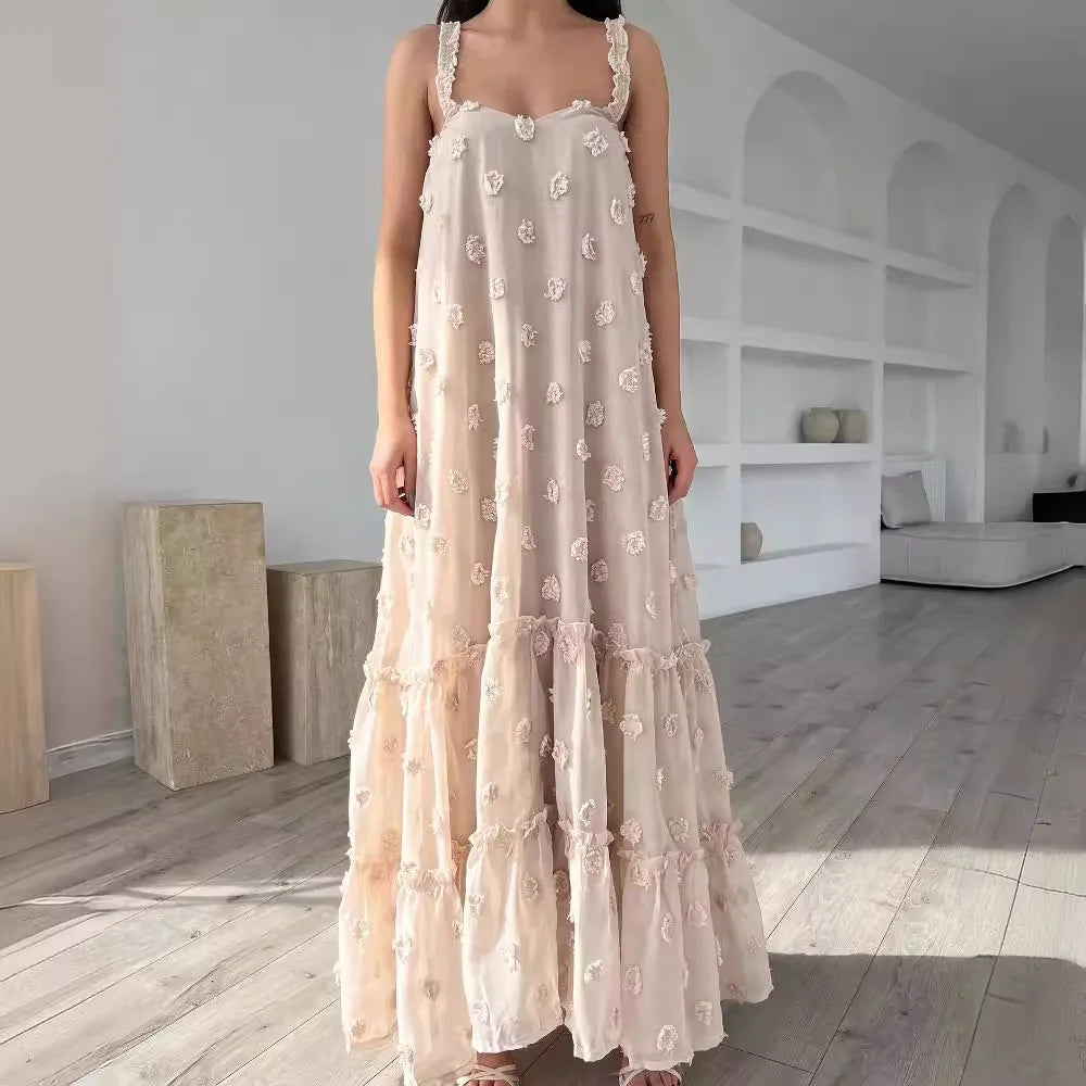 ANNABELLE JACQUARD STRAP MAXI DRESS APRICOT
