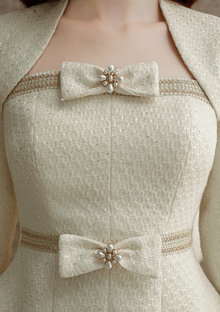 TWEED TULLE SUIT DRESS APRICOT COCKTAIL