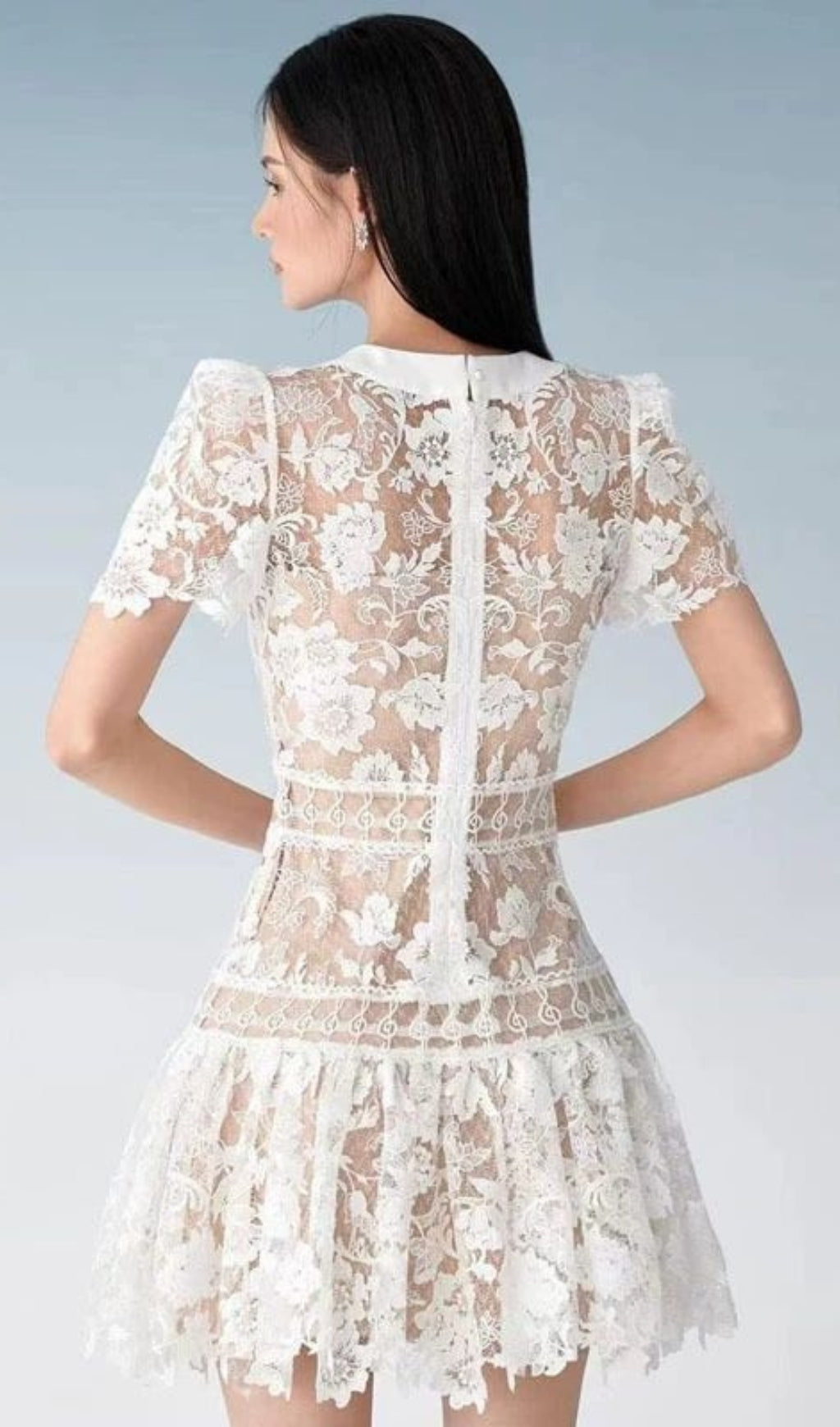 V-NECK LACE MINI DRESS WHITE WEDDING SHOWER