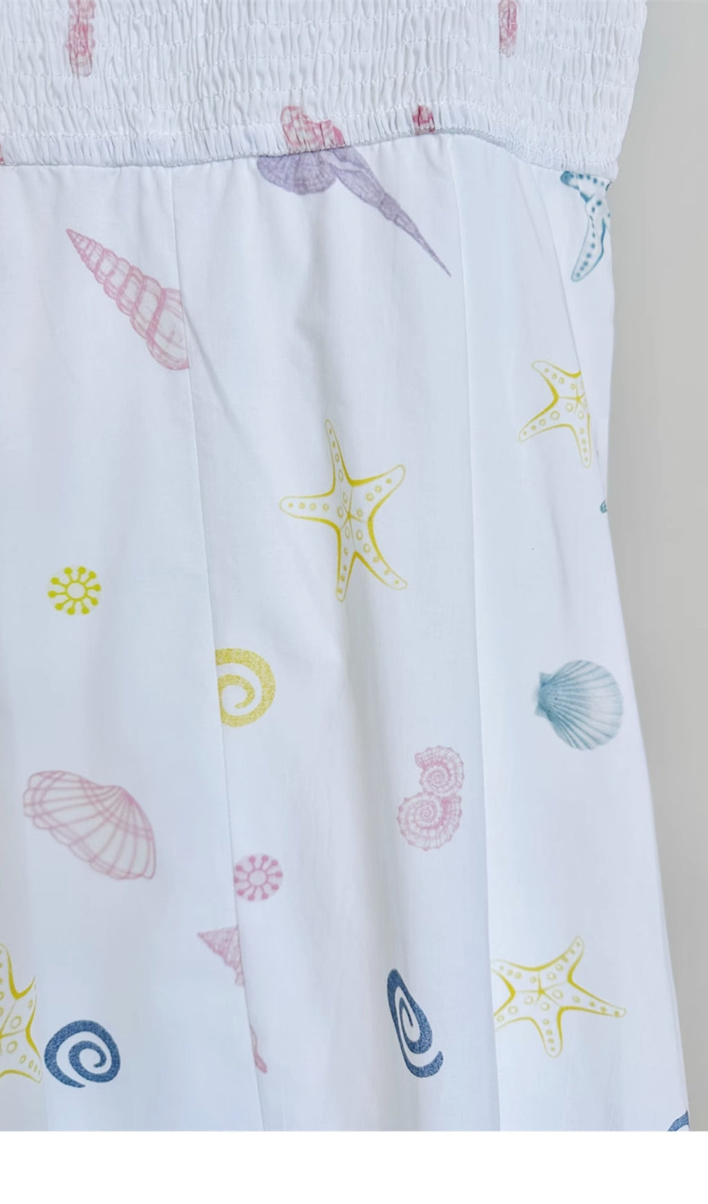 SHELL PRINT STRAP MIDI DRESS, WHITE, BEACH VACATION
