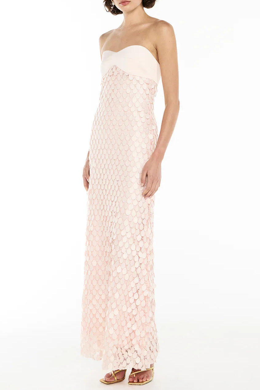 IRIS LACE SEQUIN BACKLESS PINK MAXI DRESS