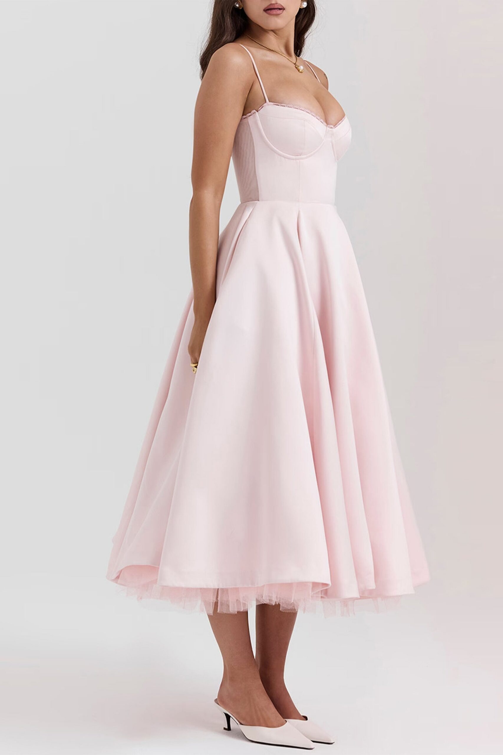 ANALISSA PINK MESH MIDI DRESS FOR PARTY