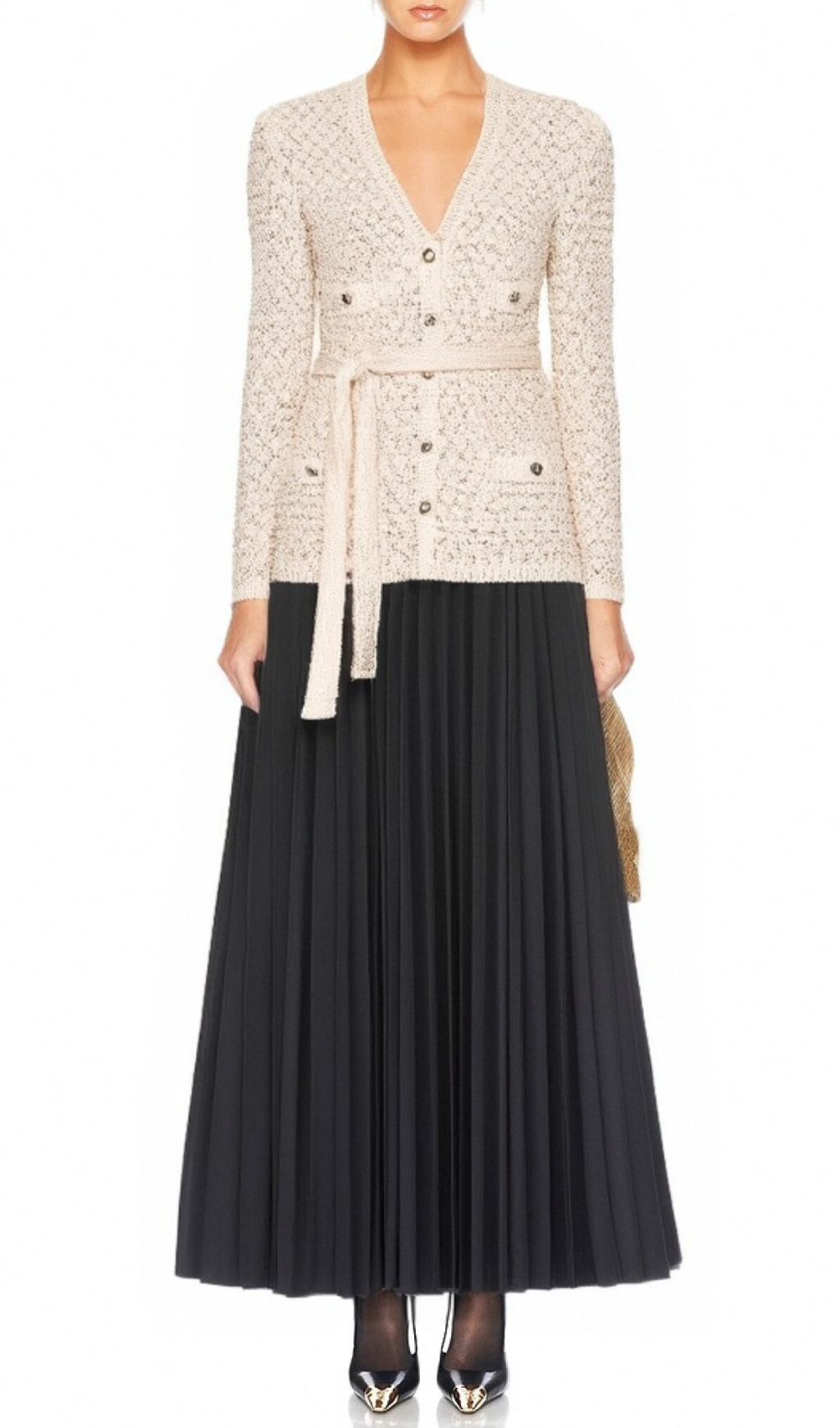 BEIGE SEQUIN V-NECK CARDIGAN FOR EVENING PARTY
