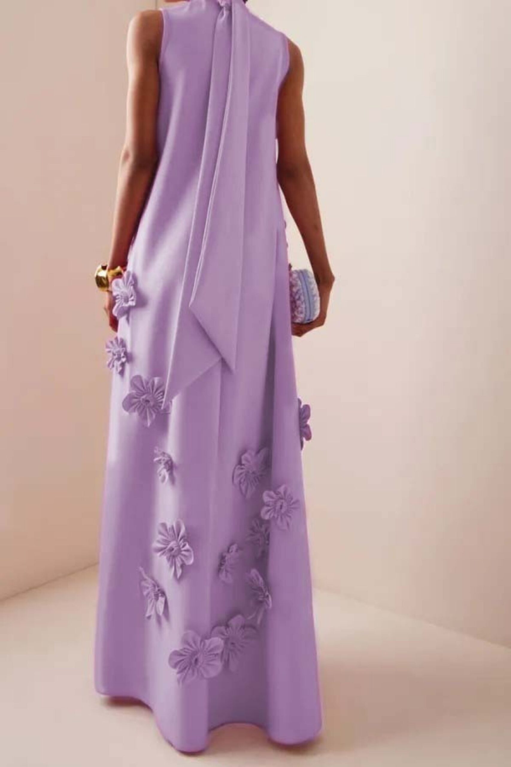 GLAM PURPLE FLORAL EMBELLISHED MAXI DRESS