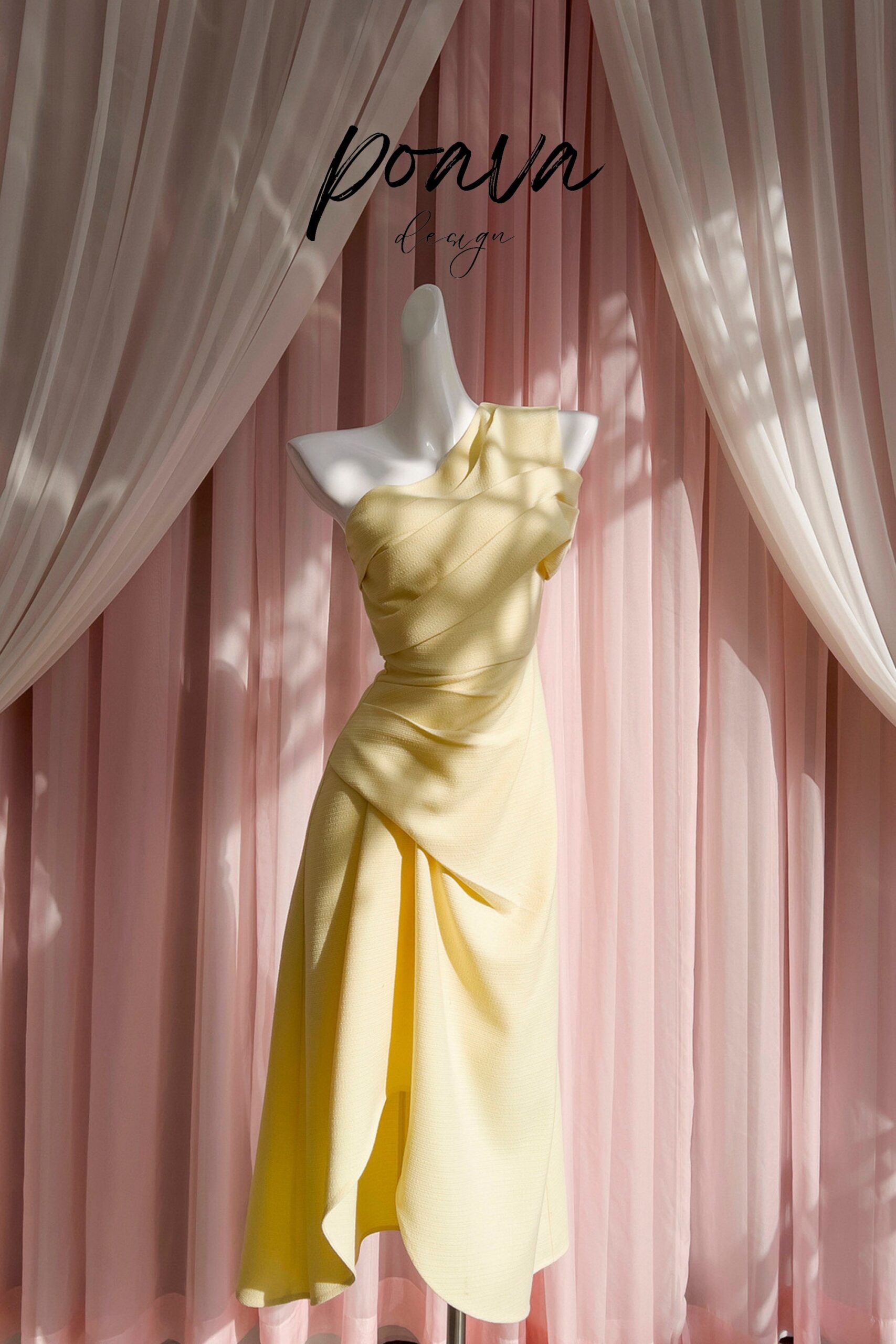 SILVIE ASYMMETRIC ONE SHOULDER YELLOW TWEED MIDI DRESS