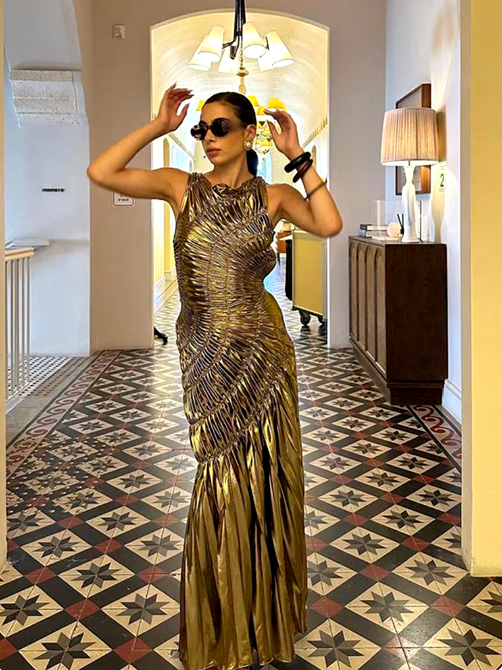 JENNIFER PLEATED SLEEVELESS MAXI DRESS FOR EVENING