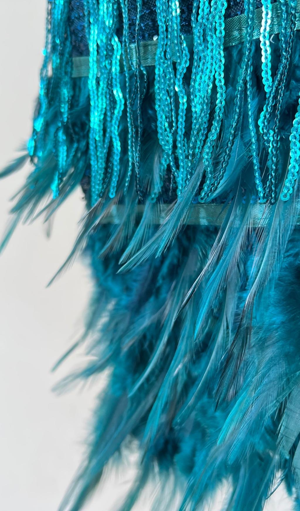 EMERALD FEATHER TASSEL MINI DRESS FOR PARTIES