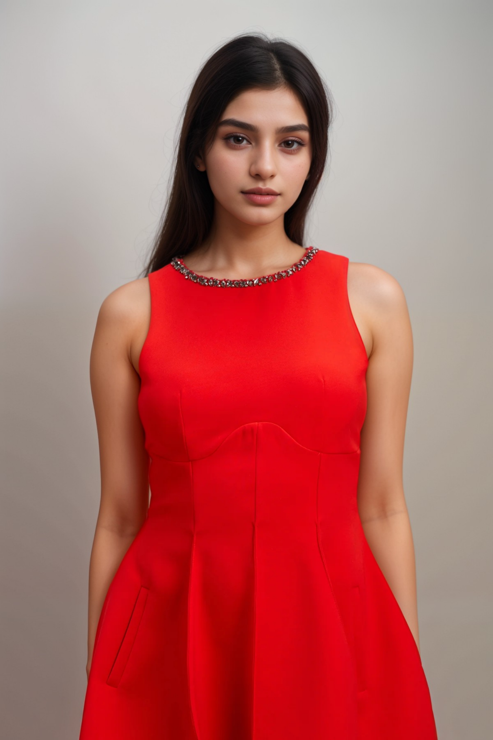 KATIE RED CRYSTAL PUFF MINI DRESS FOR PARTY