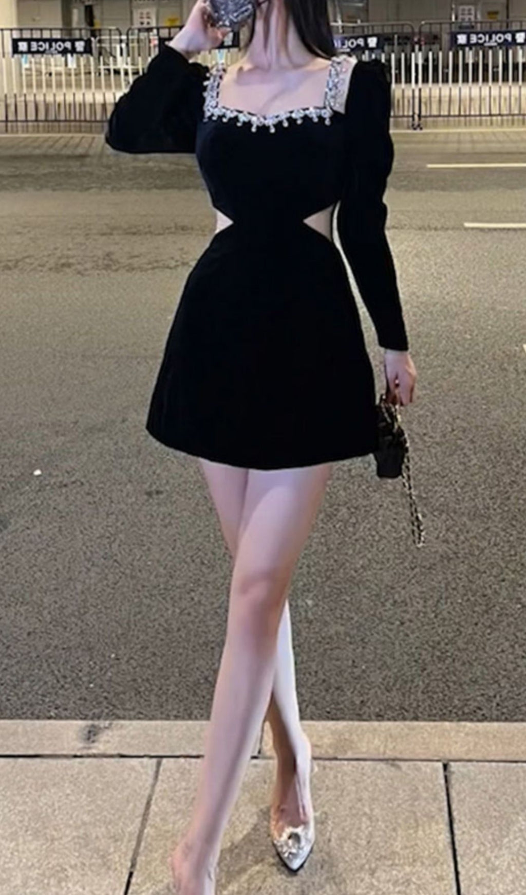 SQUARE NECK VELVET MINI DRESS FOR EVENING