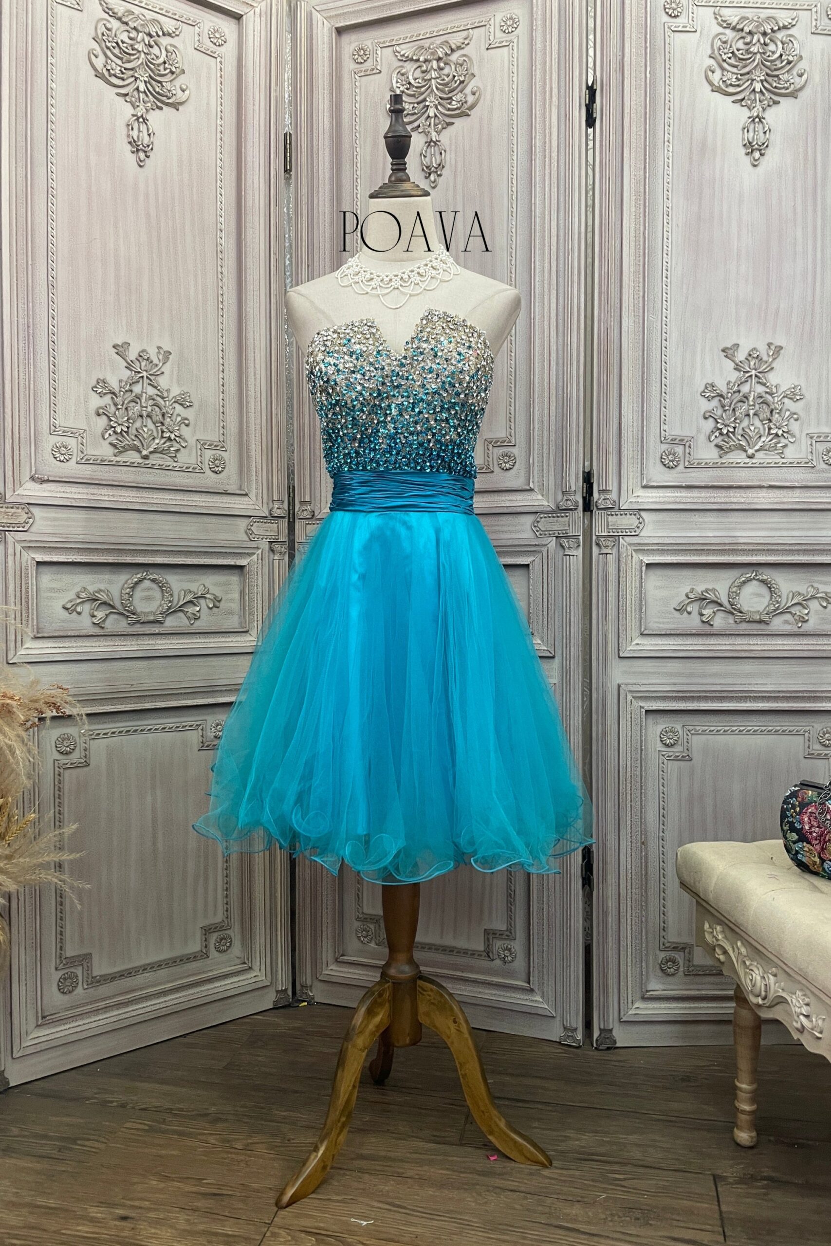 4_240f3611-877d-4063-9fcb-268d639fb197 EMBELLISHED STRAPLESS BLUE MIDI DRESS FOR EVENTS