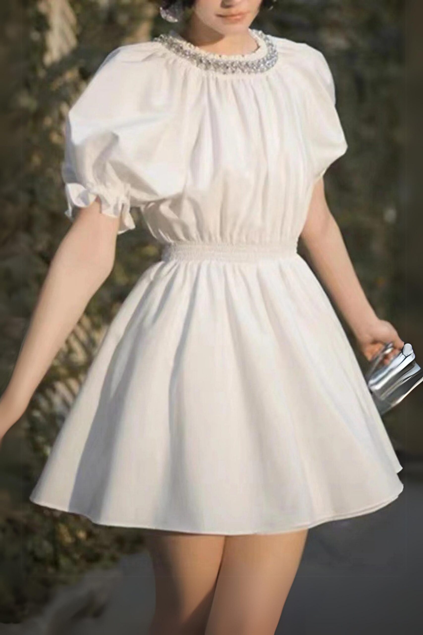 4_27ec875f-5f43-476e-a09c-699d94d95e87 CRYSTAL NECK PUFF SLEEVE MINI DRESS FOR EVENING