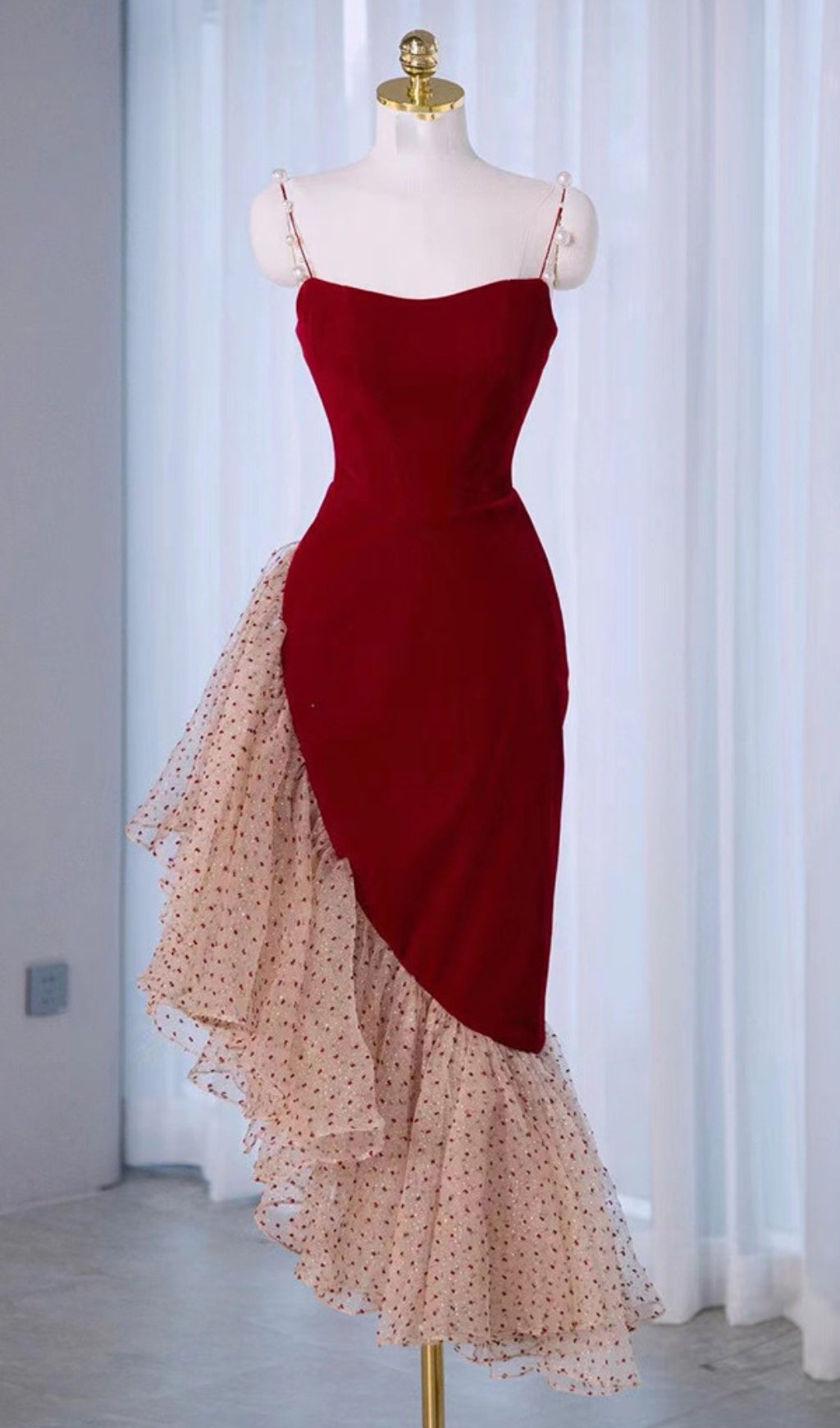 4_2adcecfc-b728-44c1-a296-c7e66bd158b7 BURGUNDY SUSPENDER MIDI DRESS FOR WEDDING GUEST