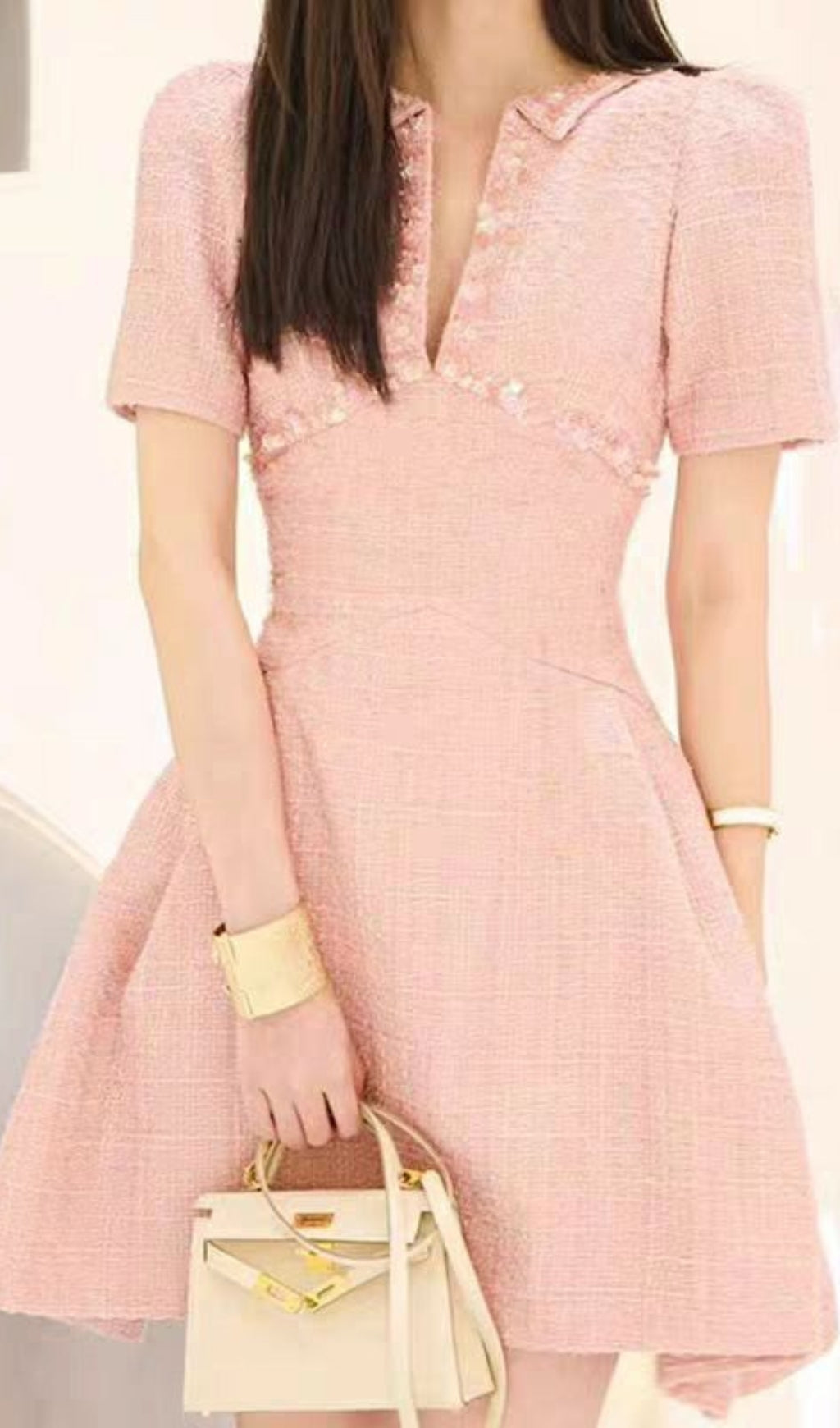 A-LINE BEADED SEQUIN PINK PARTY MINI DRESS