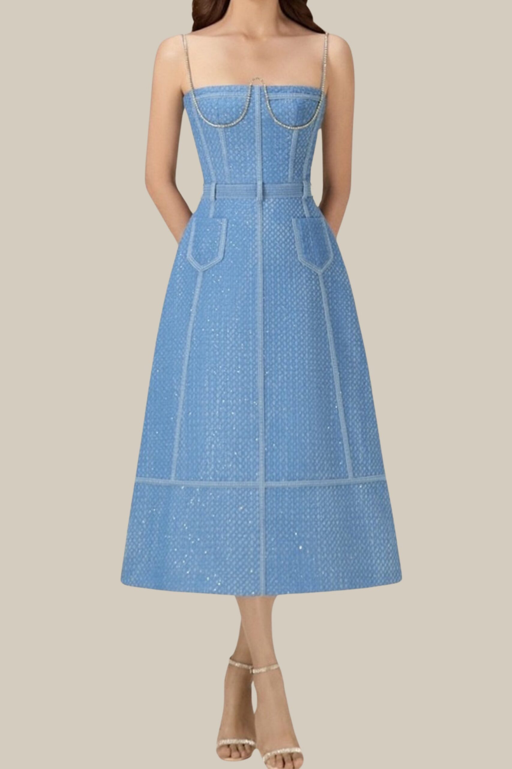 GABRIELLA BLUE MIDI DRESS FOR WEDDING GUEST