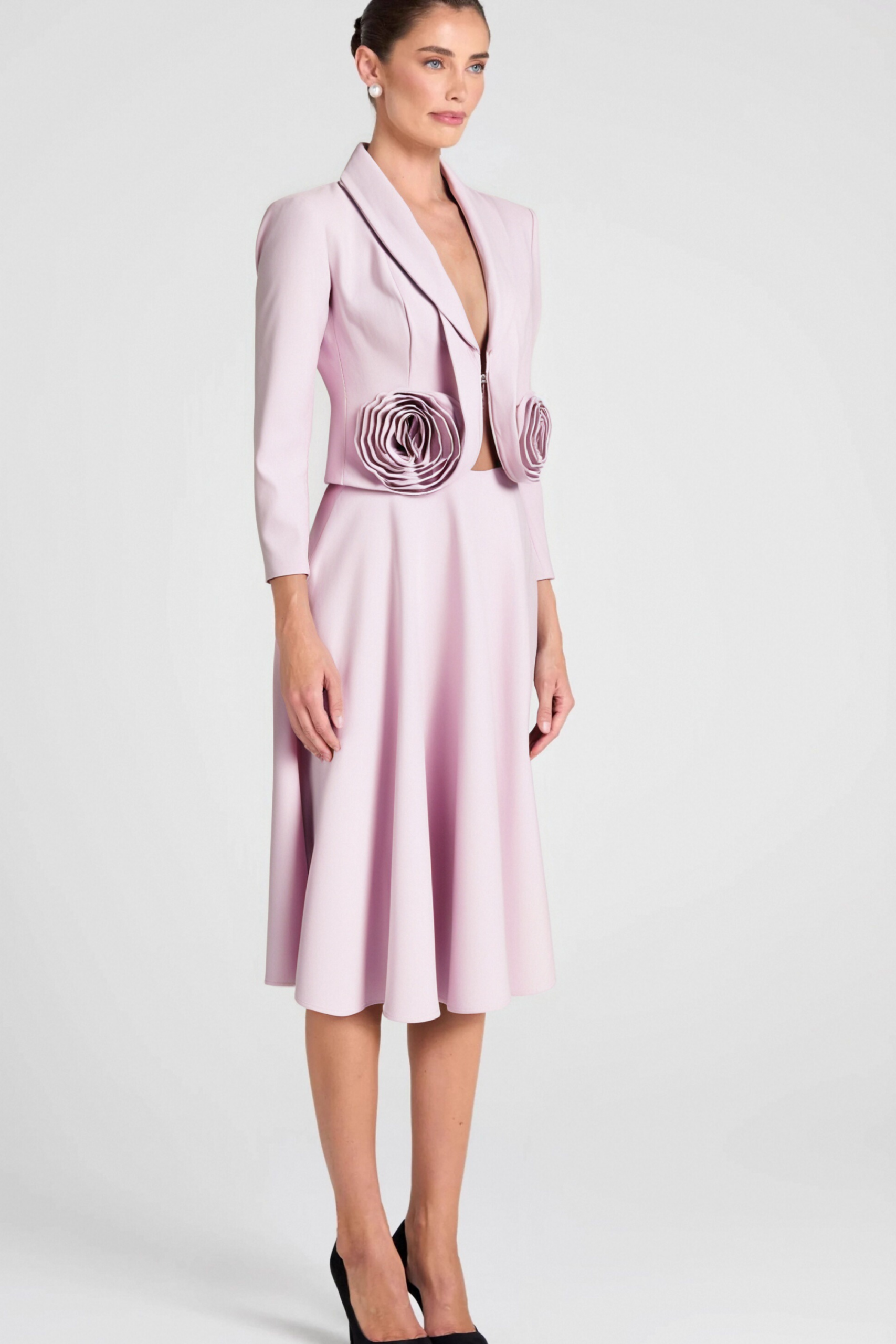 CAROL PINK 3D FLORAL BLAZER MIDI SKIRT SET