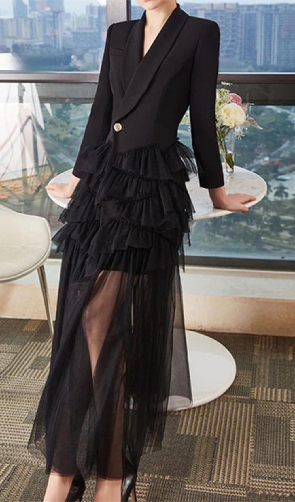 LONG SLEEVE MESH MIDI DRESS FOR PARTY
