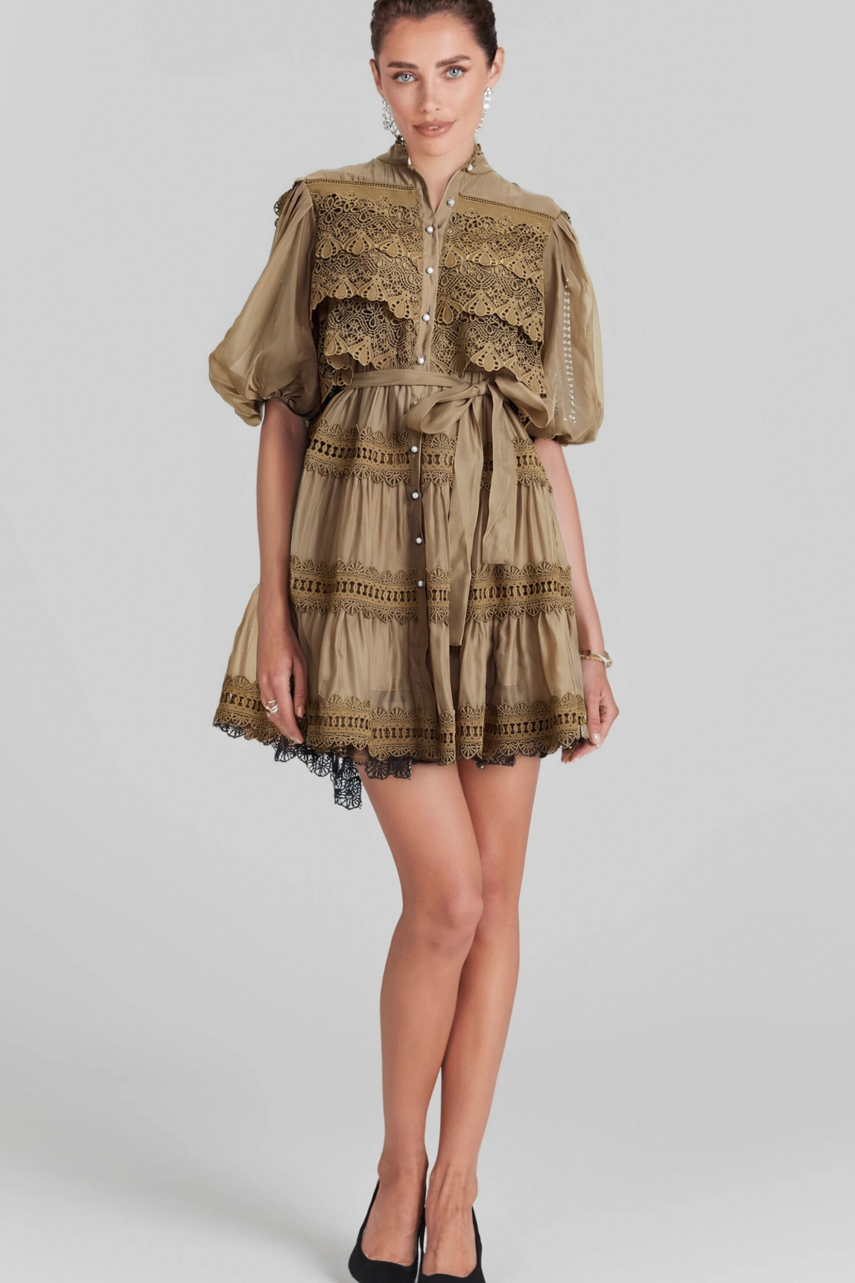 INÈS LACE CUT-OUT LAYERED MINI COCKTAIL DRESS