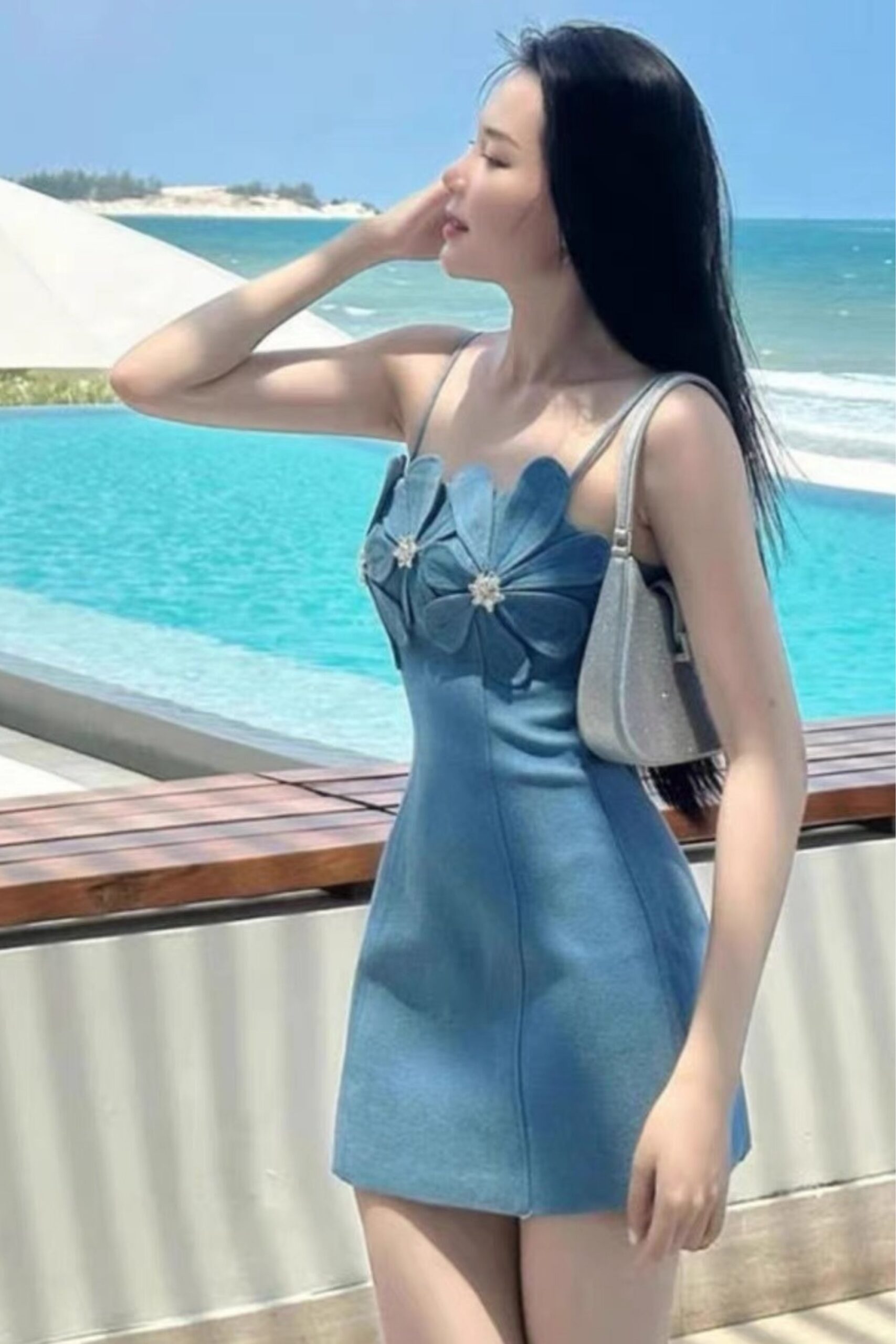 BLUE FLORAL STRAPY MINI DRESS FOR PARTY