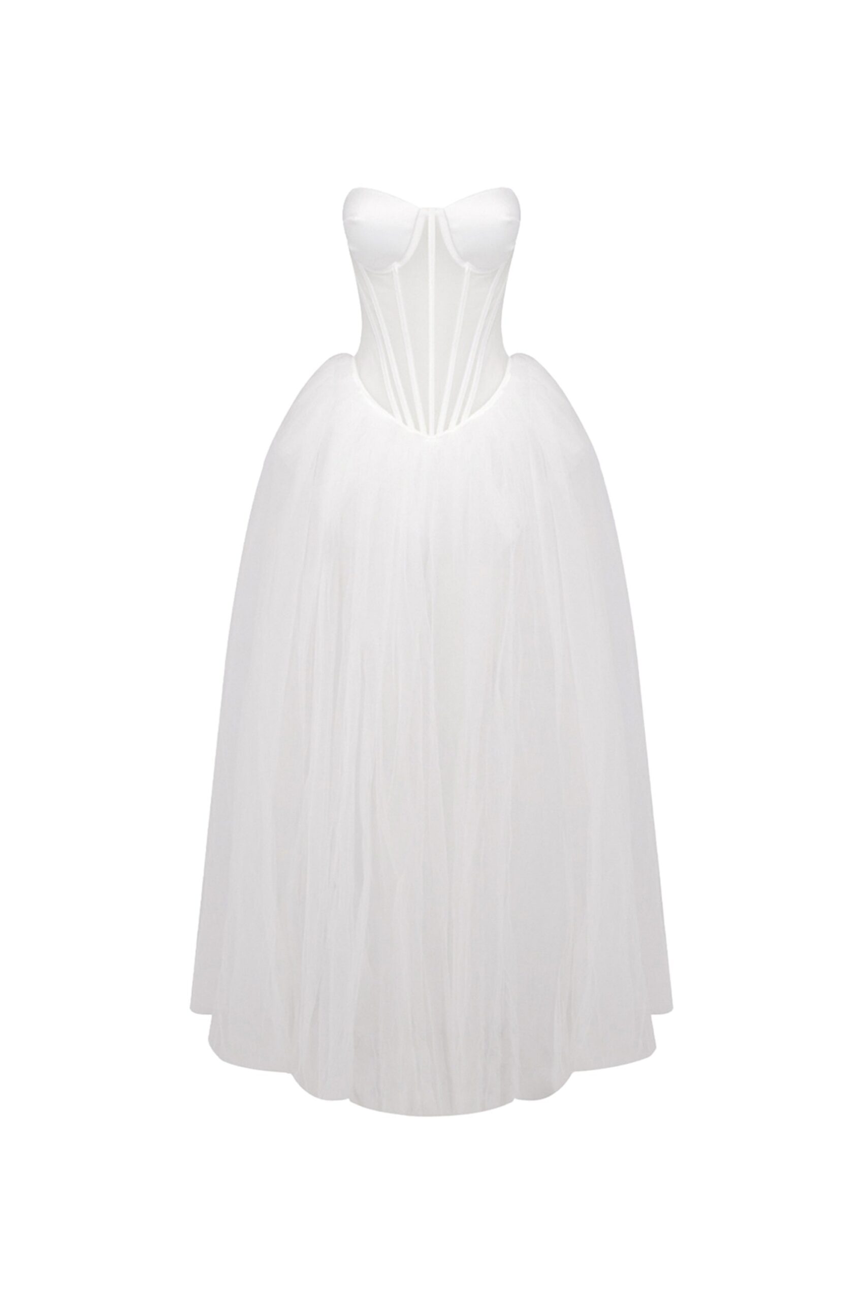 STRAPLESS CORSET A-LINE WEDDING MAXI DRESS WHITE