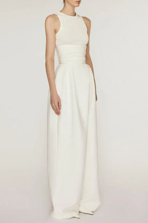 WHITE HIGH WAIST WIDE LEG SKIRT SUIT