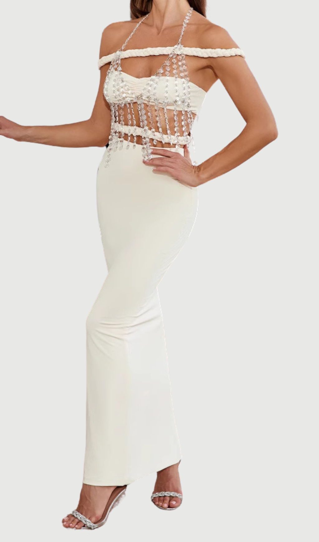 CRYSTAL FISHTAIL SKIRT SET, APRICOT, EVENING