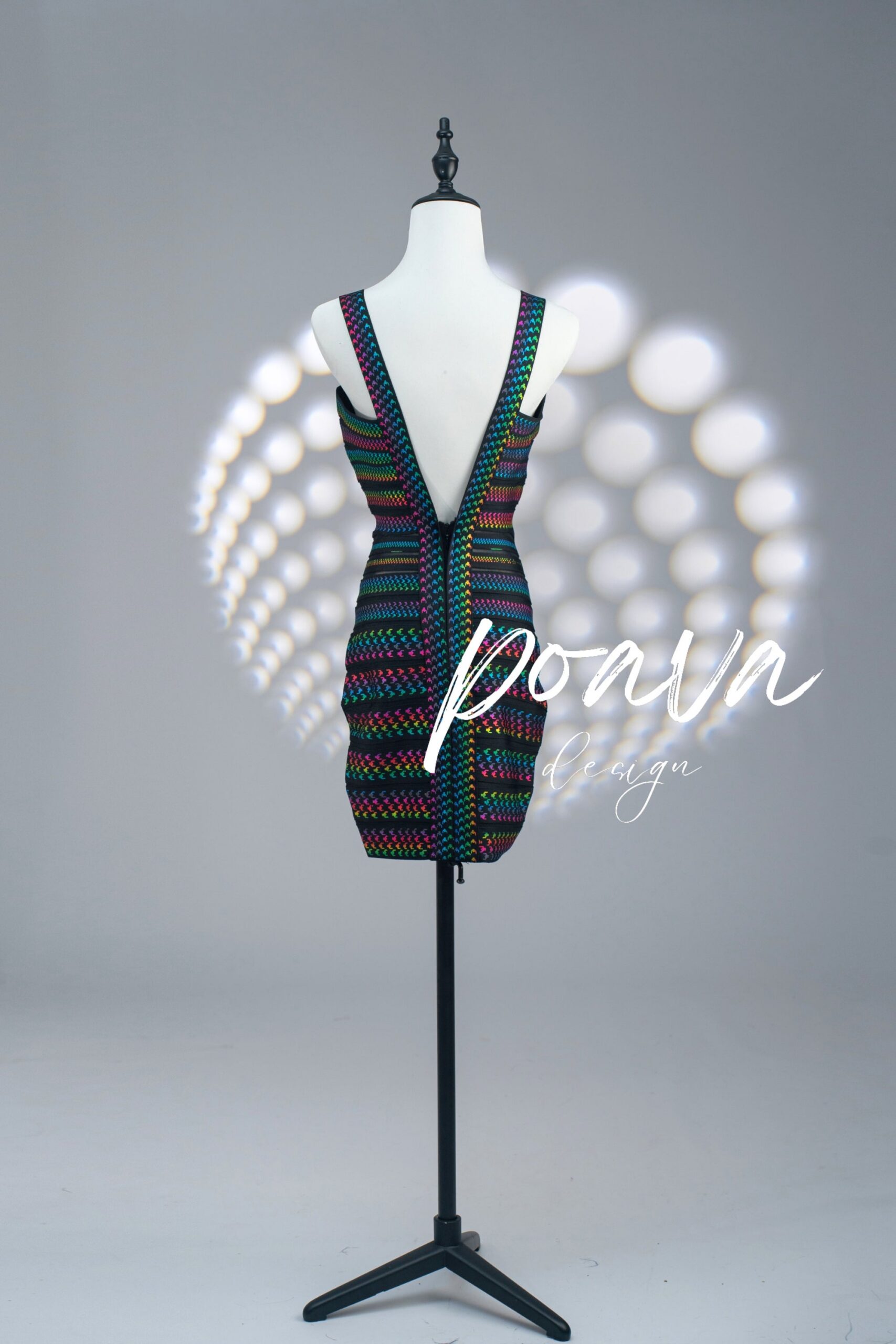 METALLIC HOUNDSTOOTH BANDAGE COCKTAIL DRESS