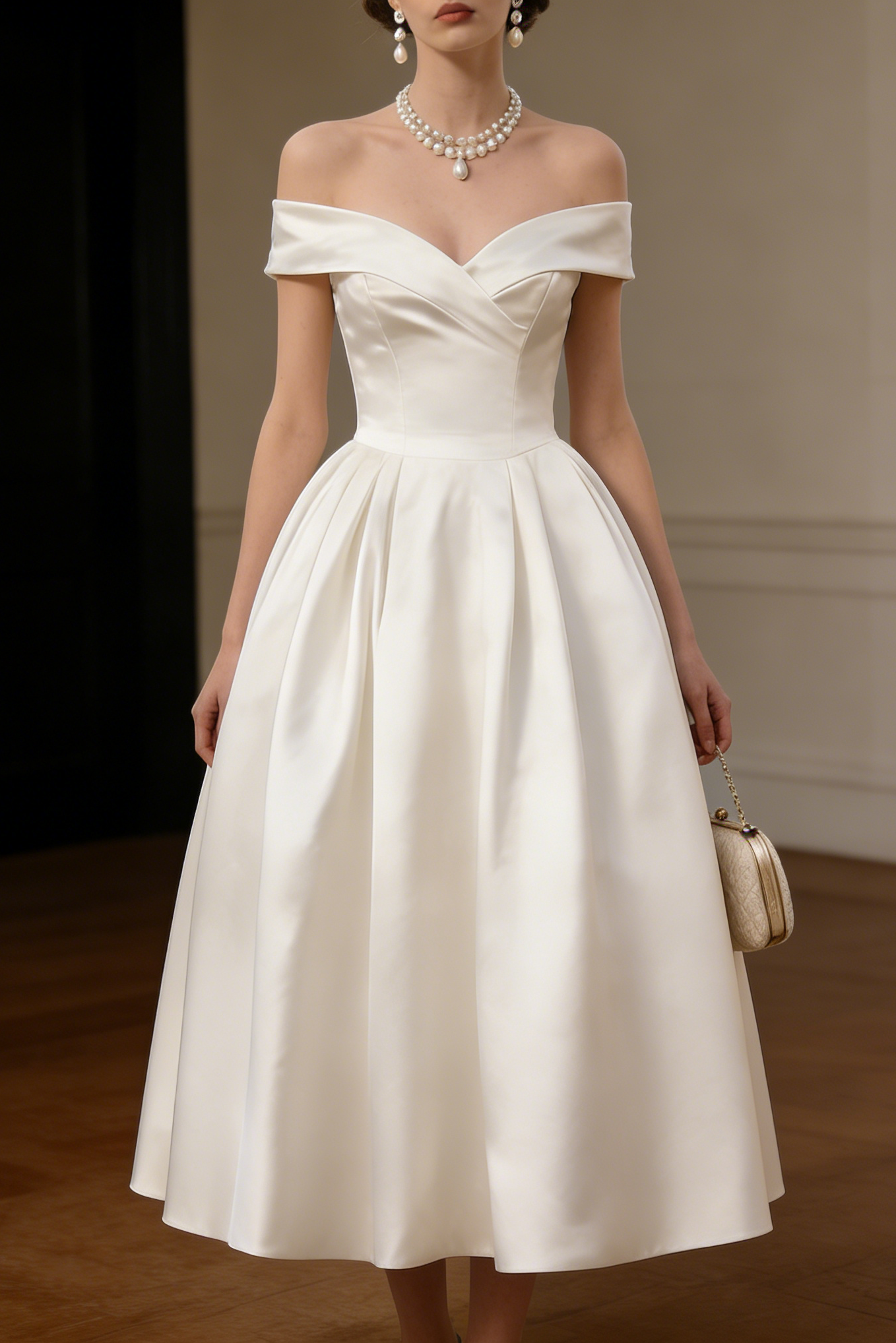 SHARON OFF-SHOULDER MIDI DRESS - OFF-WHITE MINIMALIST