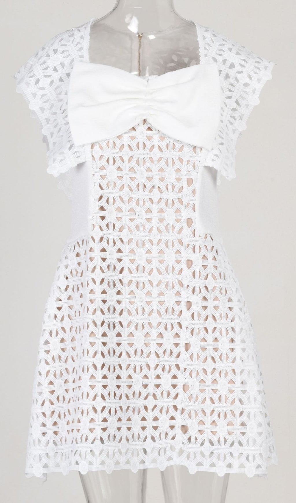 WHITE BOW EMBROIDERED MINI DRESS FOR PARTY