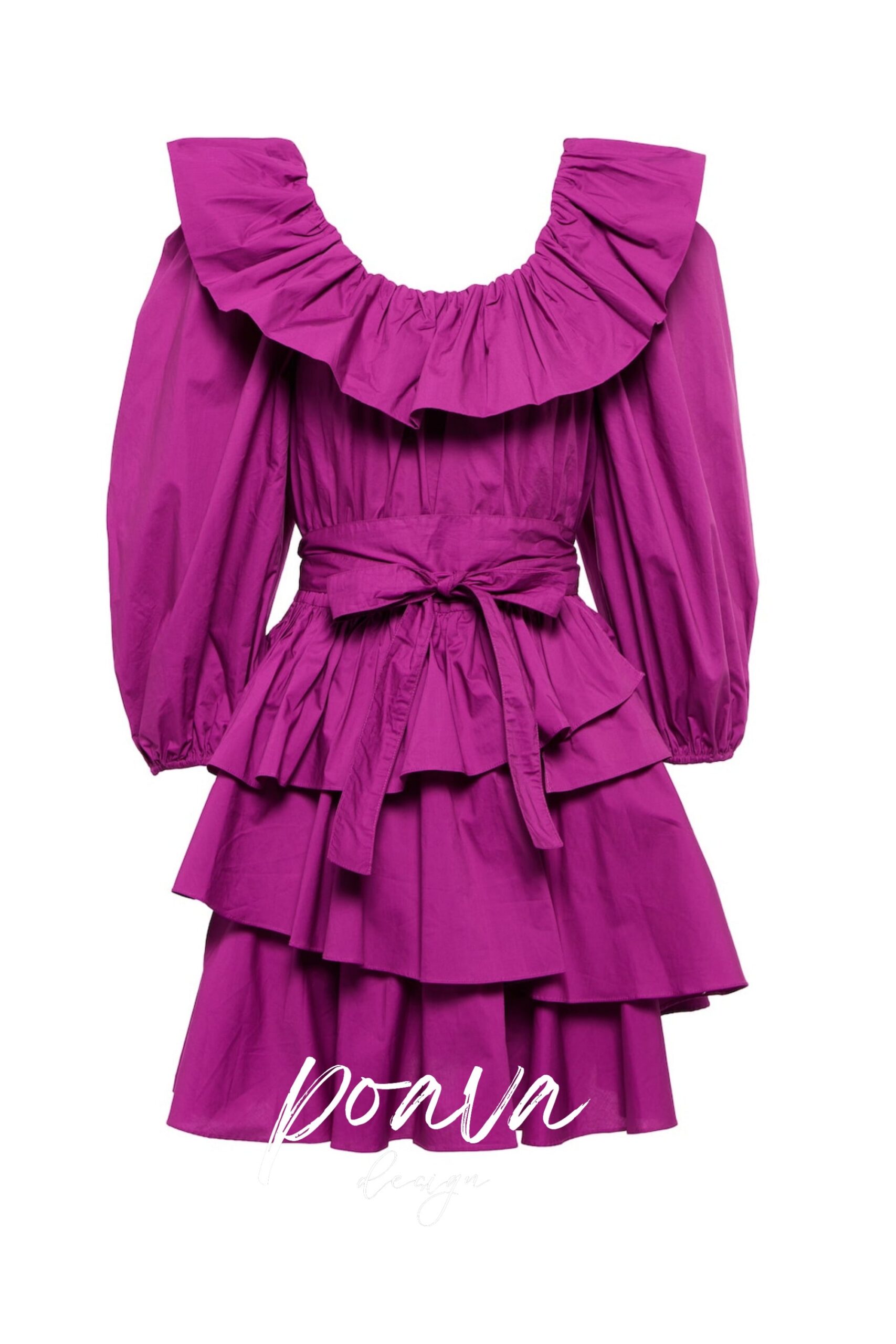 MURRAY PUFF SLEEVE RUFFLE LAYER MINI DRESS PURPLE