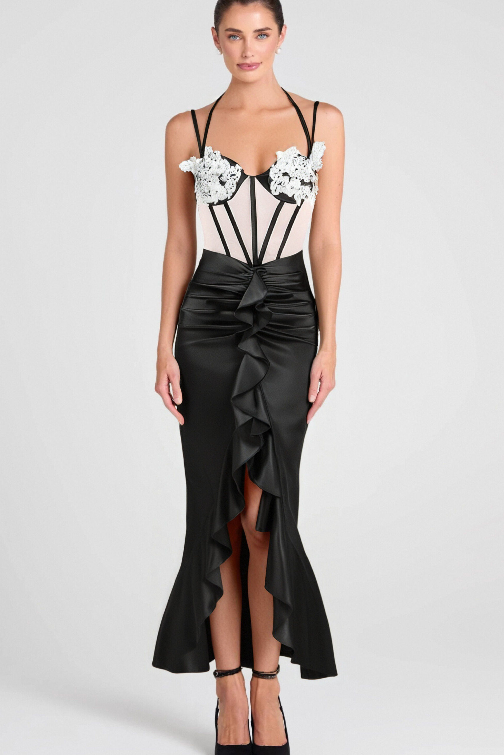4_5376b6e7-896e-4f81-a64a-7330623ebab0 BEULAH BLACK SATIN CORSET SEQUIN WING DRESS