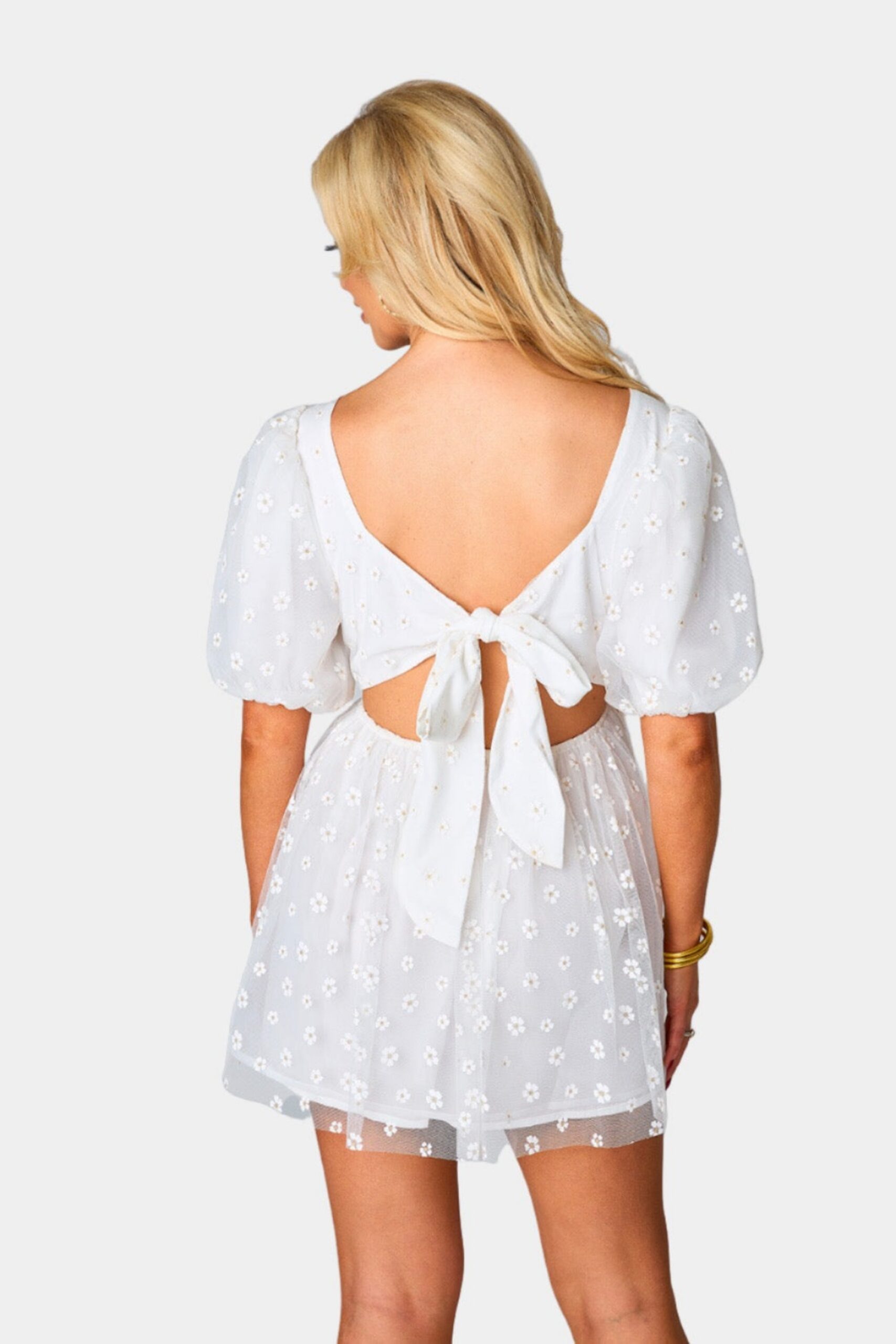 HANNAH WHITE ELASTIC WAIST MINI DRESS