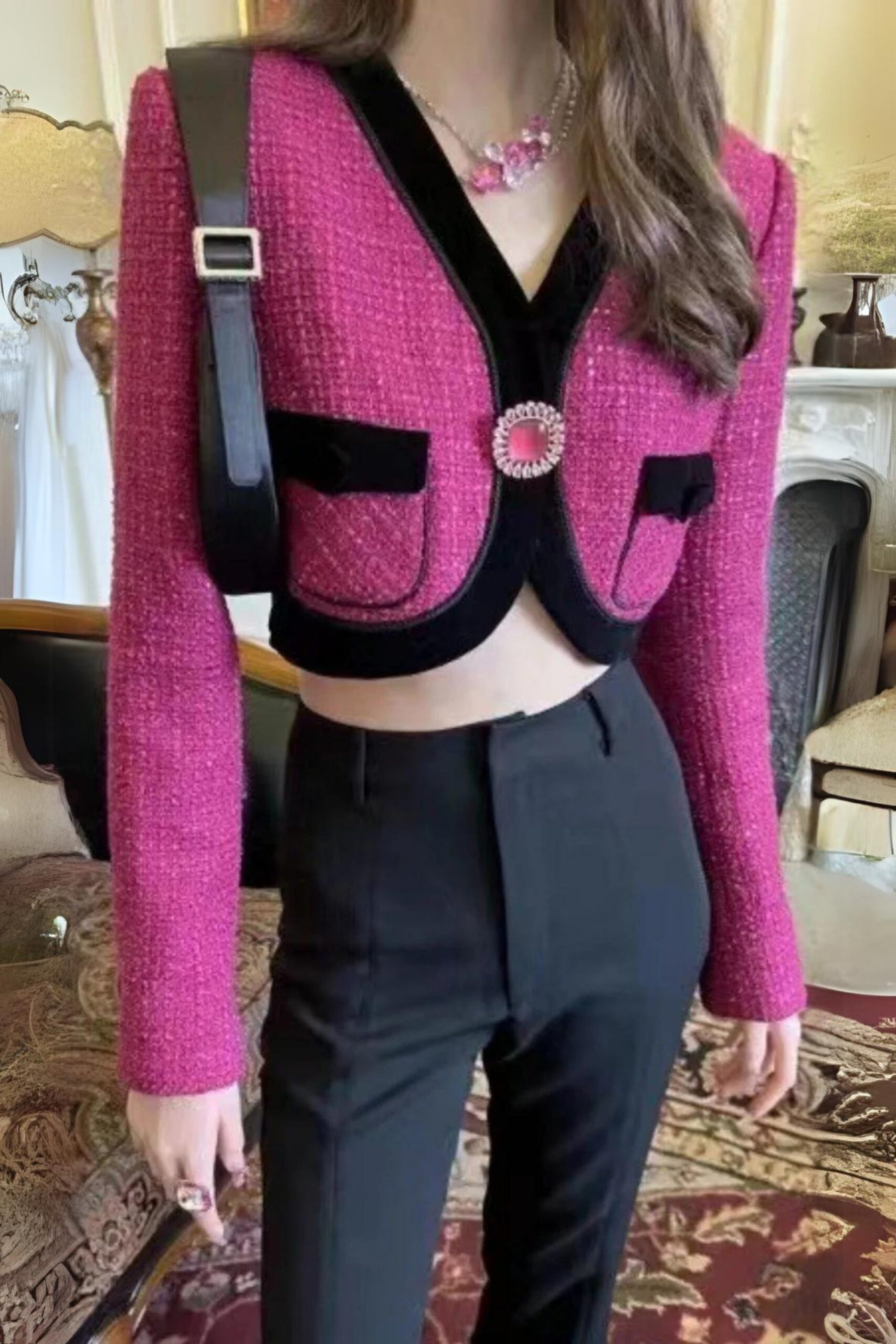 VINTAGE PATCHWORK V-NECK SHORT COAT