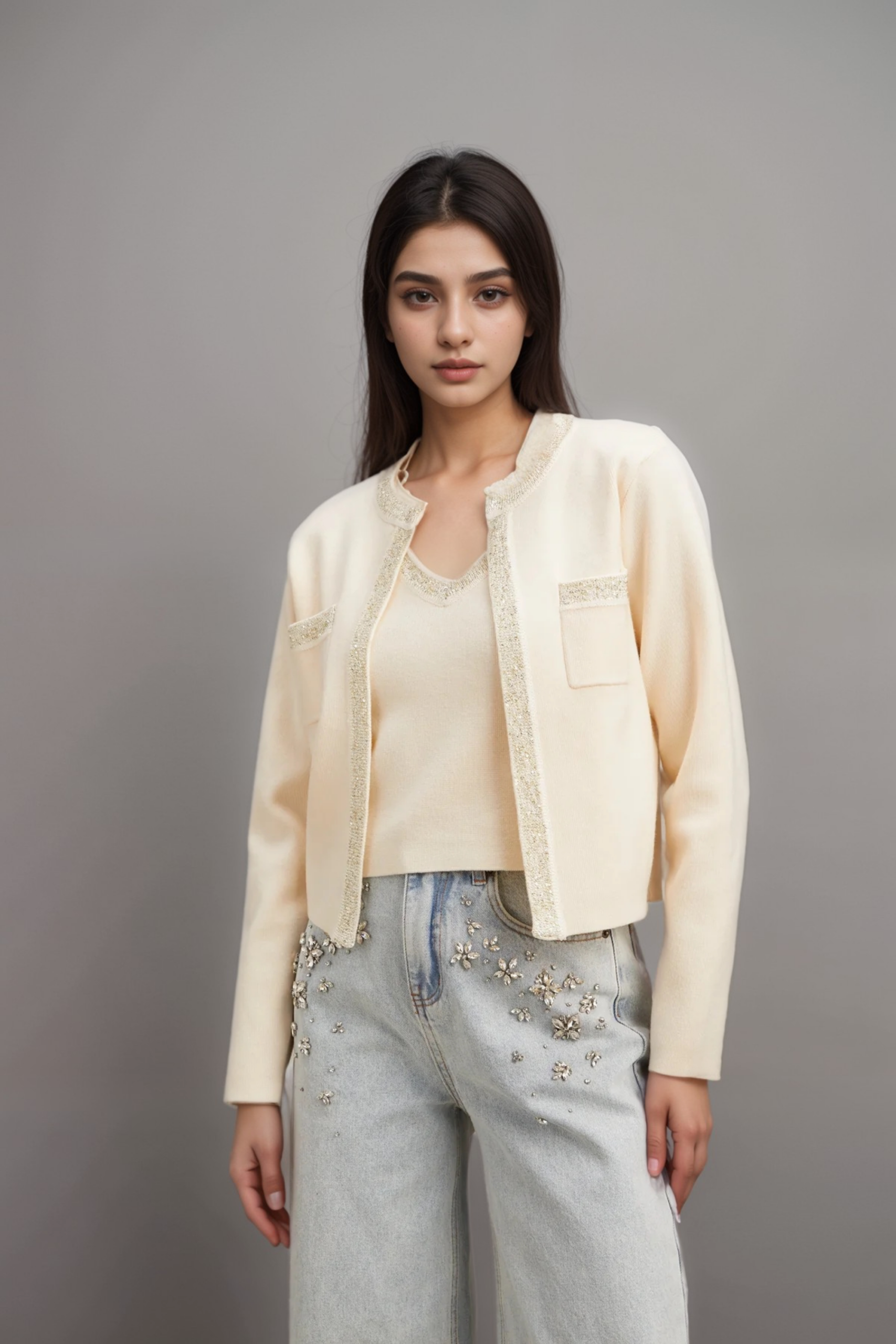 CELIA WHITE SEQUIN CROPPED TOP FOR PARTY