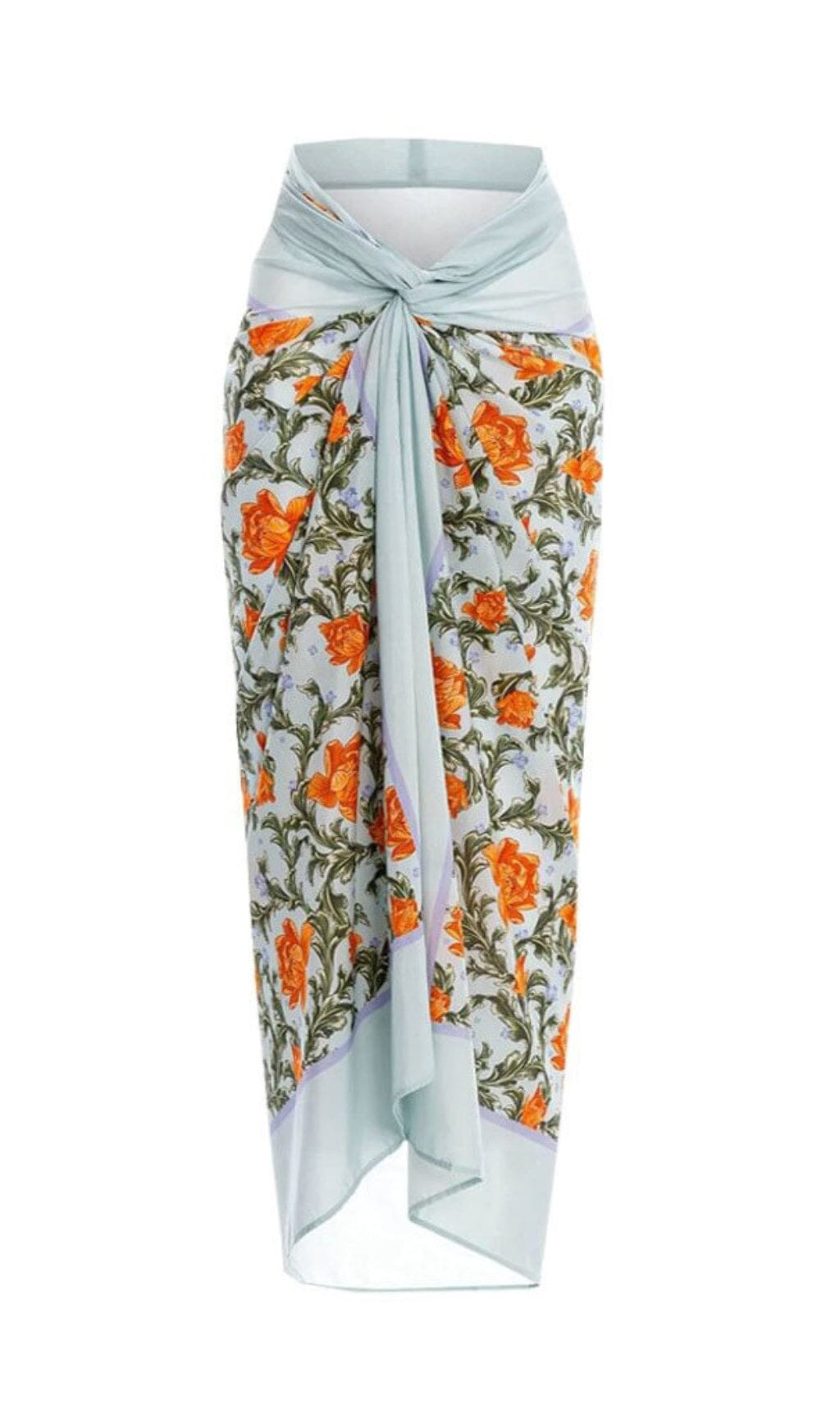 BLUE HALTER 3D FLOWER BEACH SWIMSUIT & SARONG