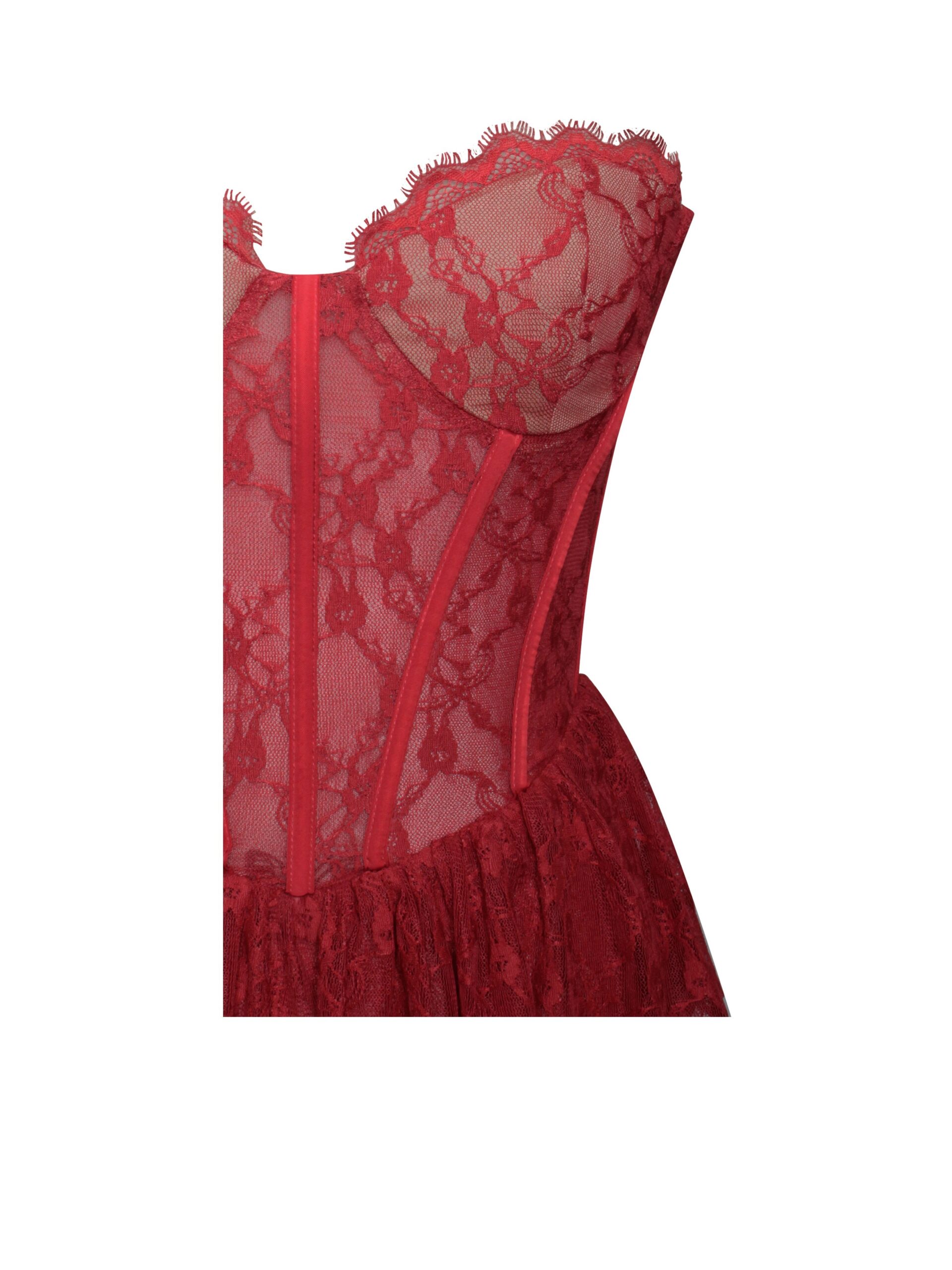 ZEN BURGUNDY LACE CORSET MAXI DRESS