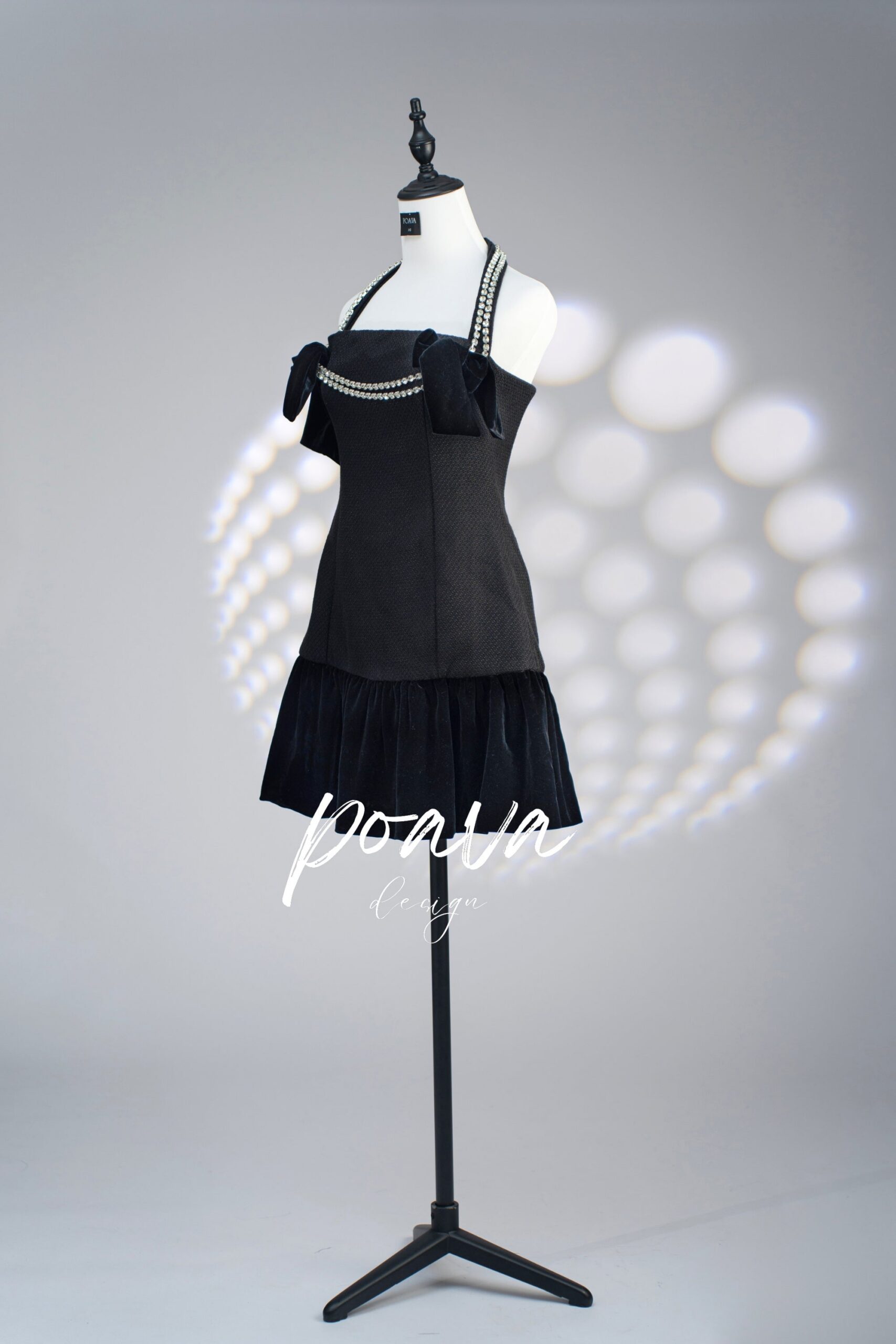 RHINESTONE HALTER MINI DRESS BLACK COCKTAIL