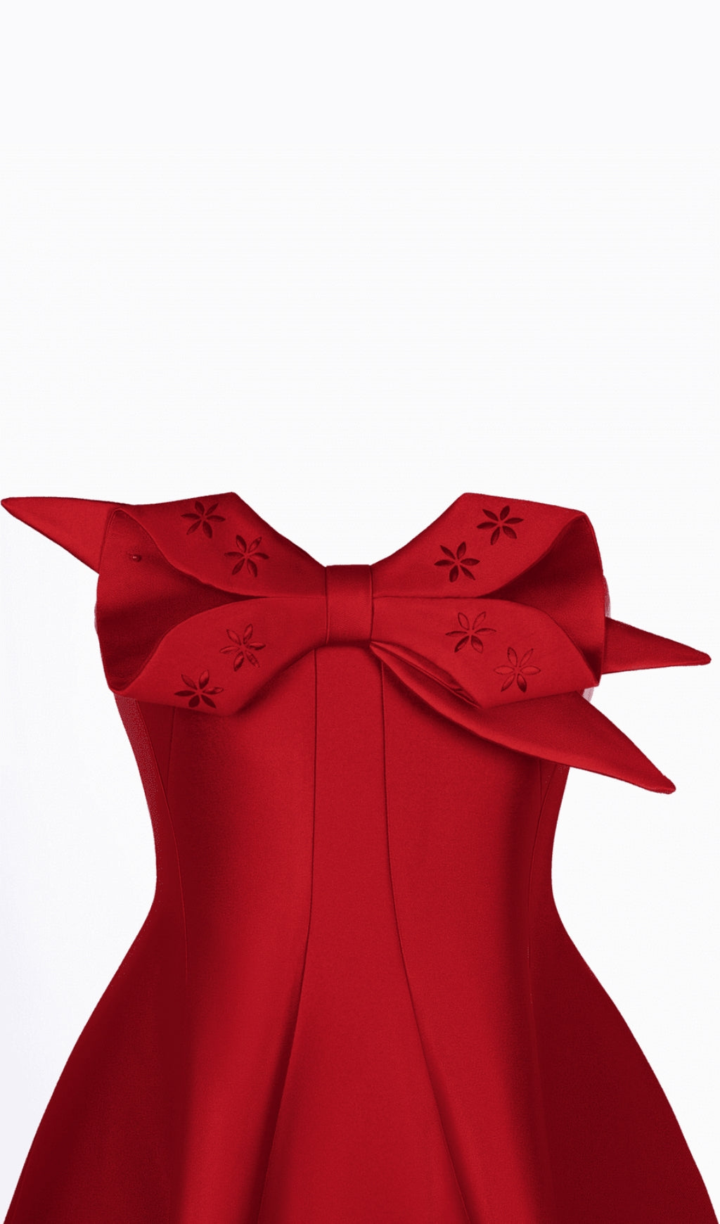 VINTAGE RED FLARED MIDI DRESS SEMI-HEART NECK