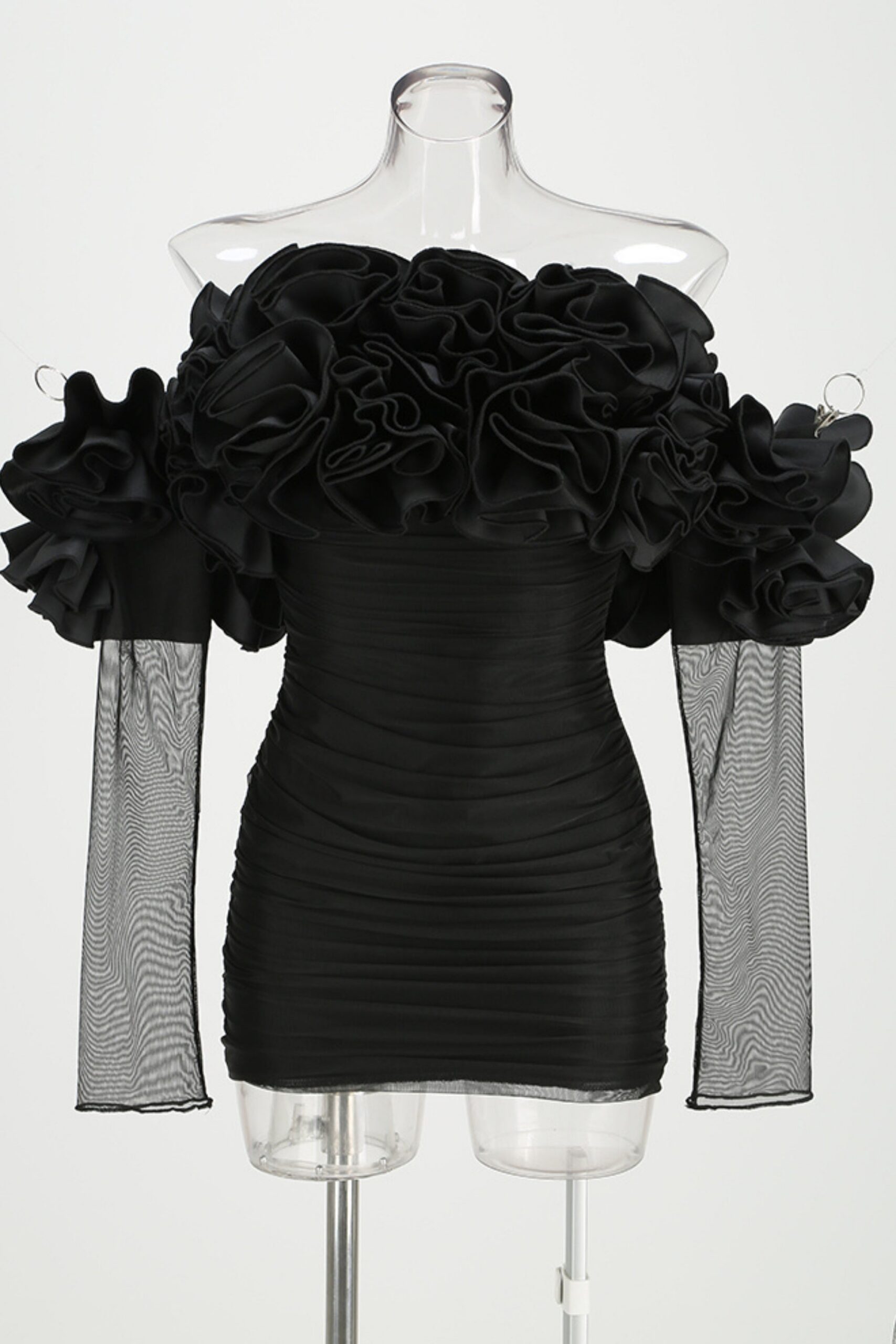 FLORAL OFF-SHOULDER MINI BLACK DRESS FOR PARTY