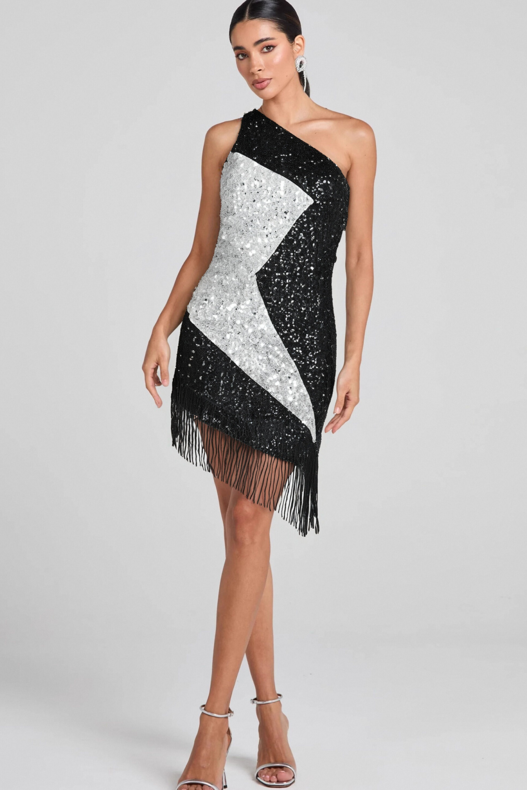 AGLAIA ONE-SHOULDER SEQUIN COCKTAIL DRESS