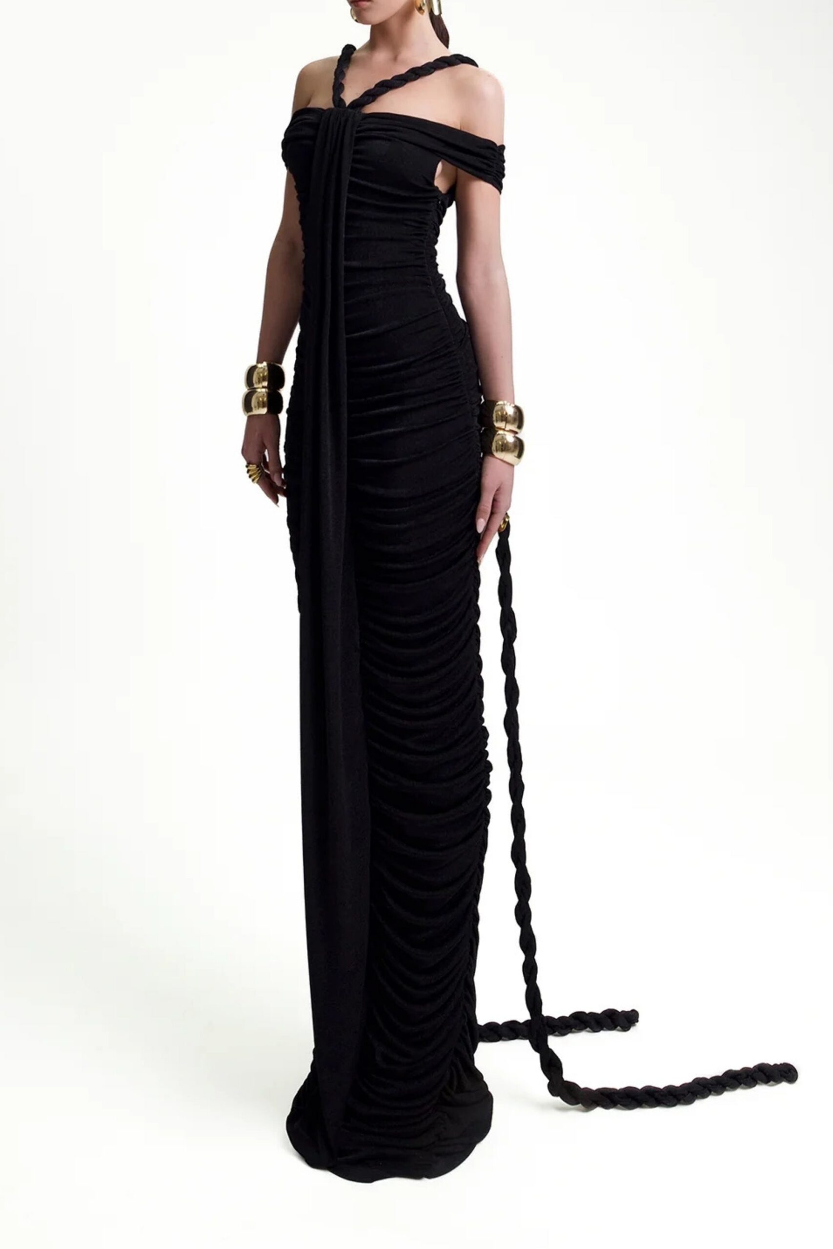 BANDAGE OFF-SHOULDER BLACK MAXI DRESS FOR NIGHT OUT