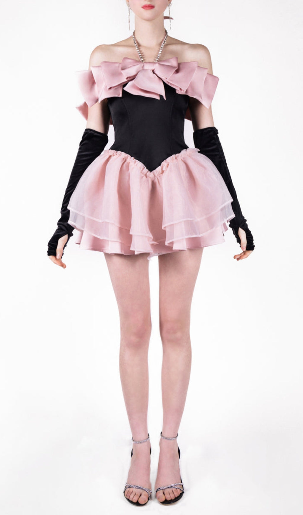 4_6749de6d-ac71-422f-b67b-a223237cd6c1 BLACK PINK BOW RHINESTONE FLARE PARTY DRESS