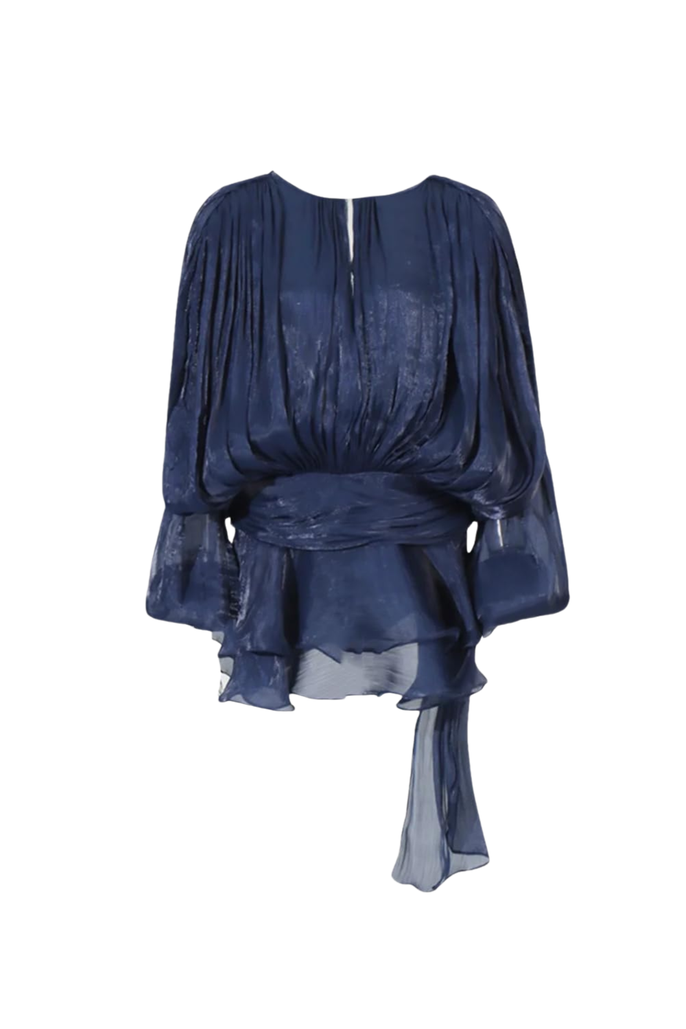 BALLOON SLEEVE RUCHED MINI DRESS IN DEEP BLUE