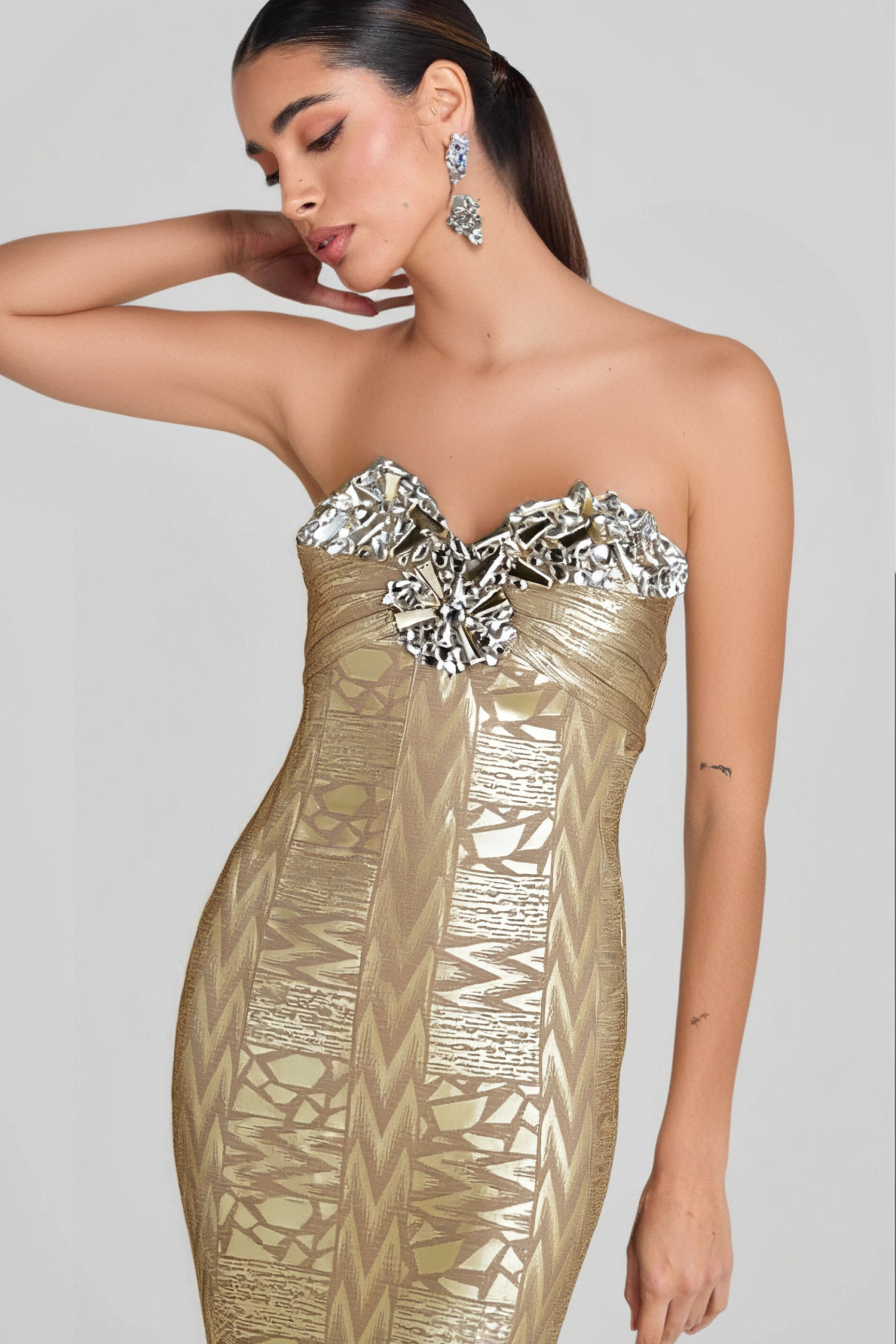 DAPHNE CRYSTAL MINI DRESS, SLEEVELESS STRAPLESS COCKTAIL