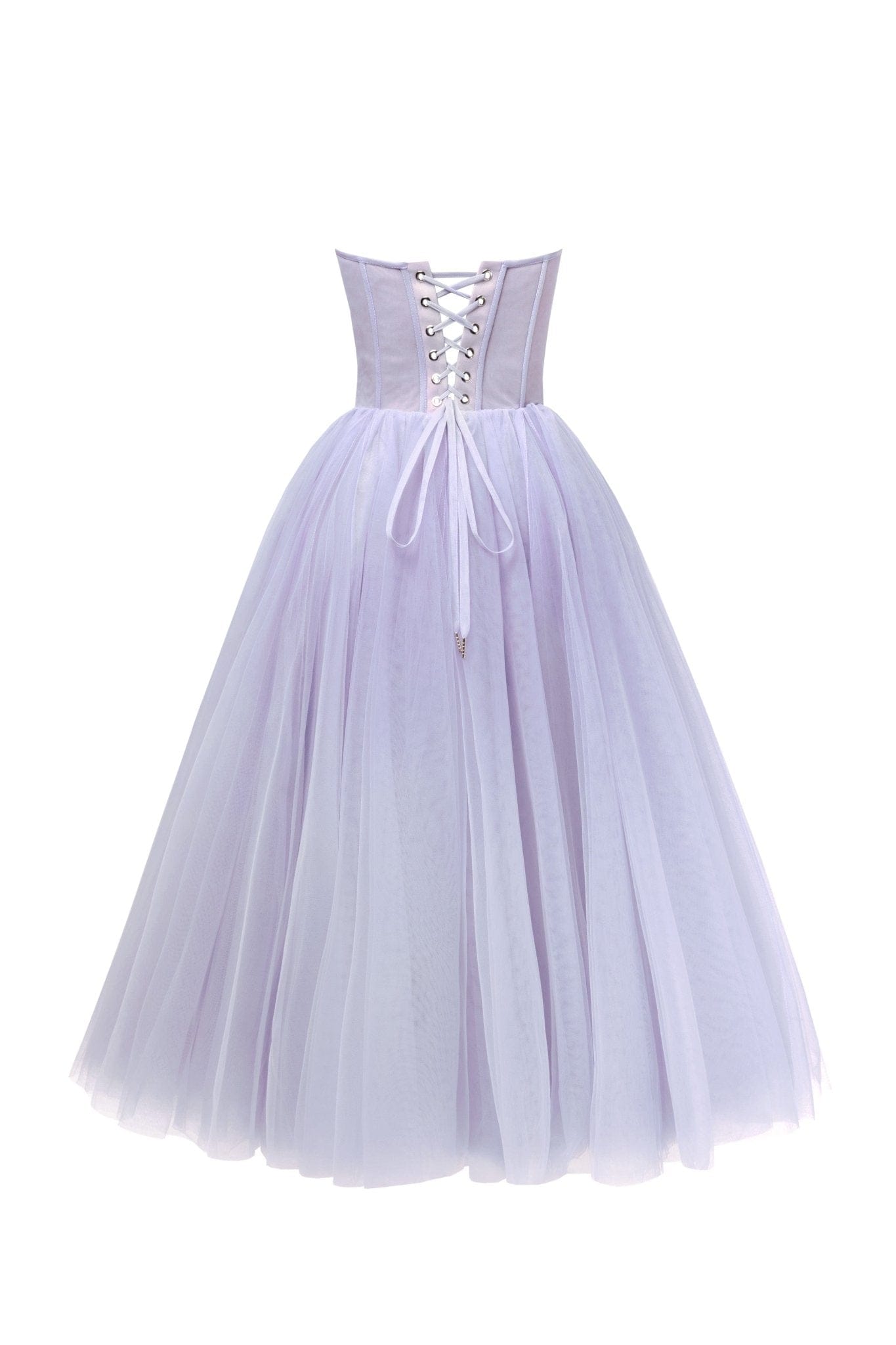 LAVENDER STRAPLESS PUFFY MIDI TULLE PARTY DRESS