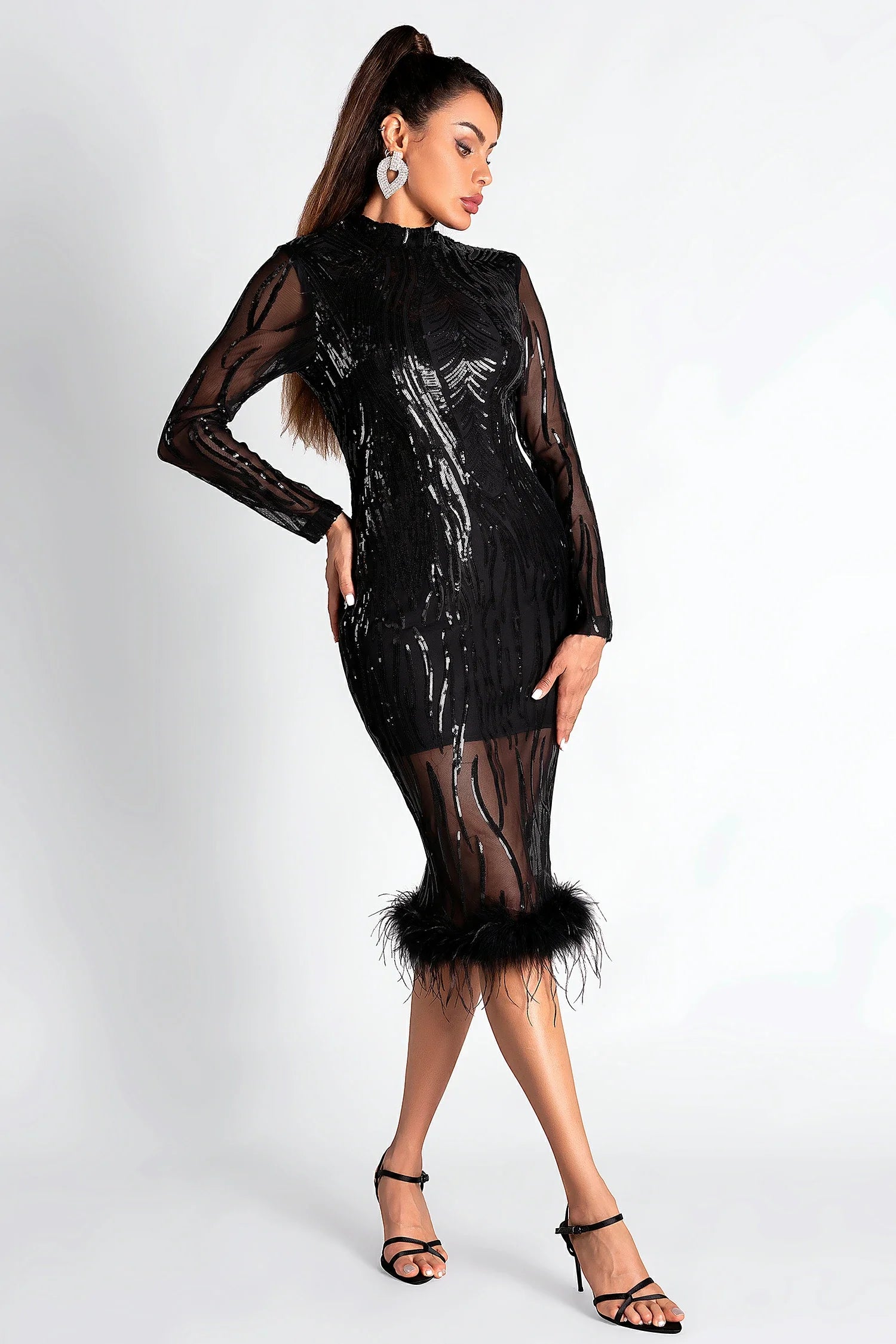 SMENDES SEQUIN FEATHER MINI DRESS FOR PARTY