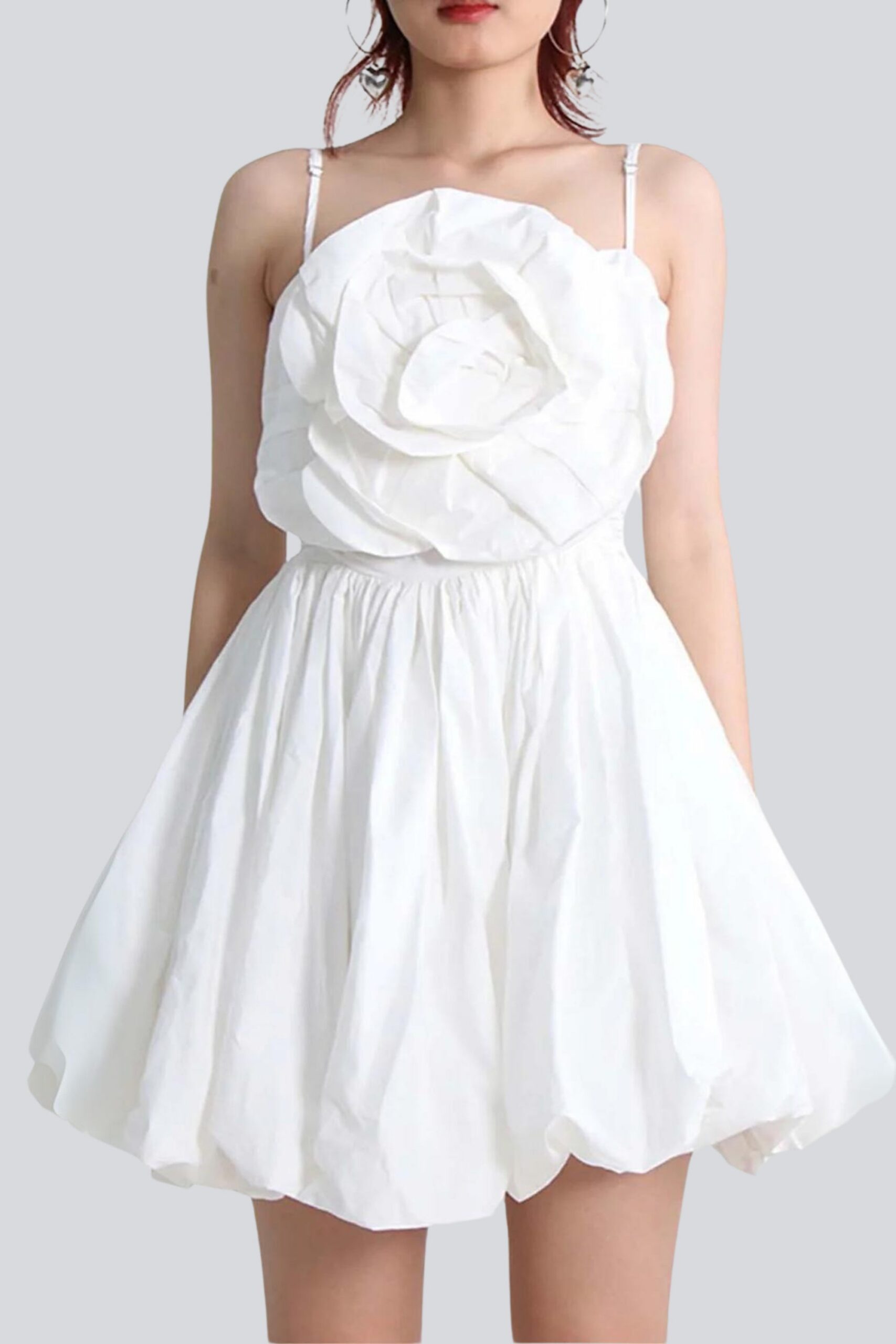 FLORAL APPLIQUE SLIM MINI DRESS, WHITE